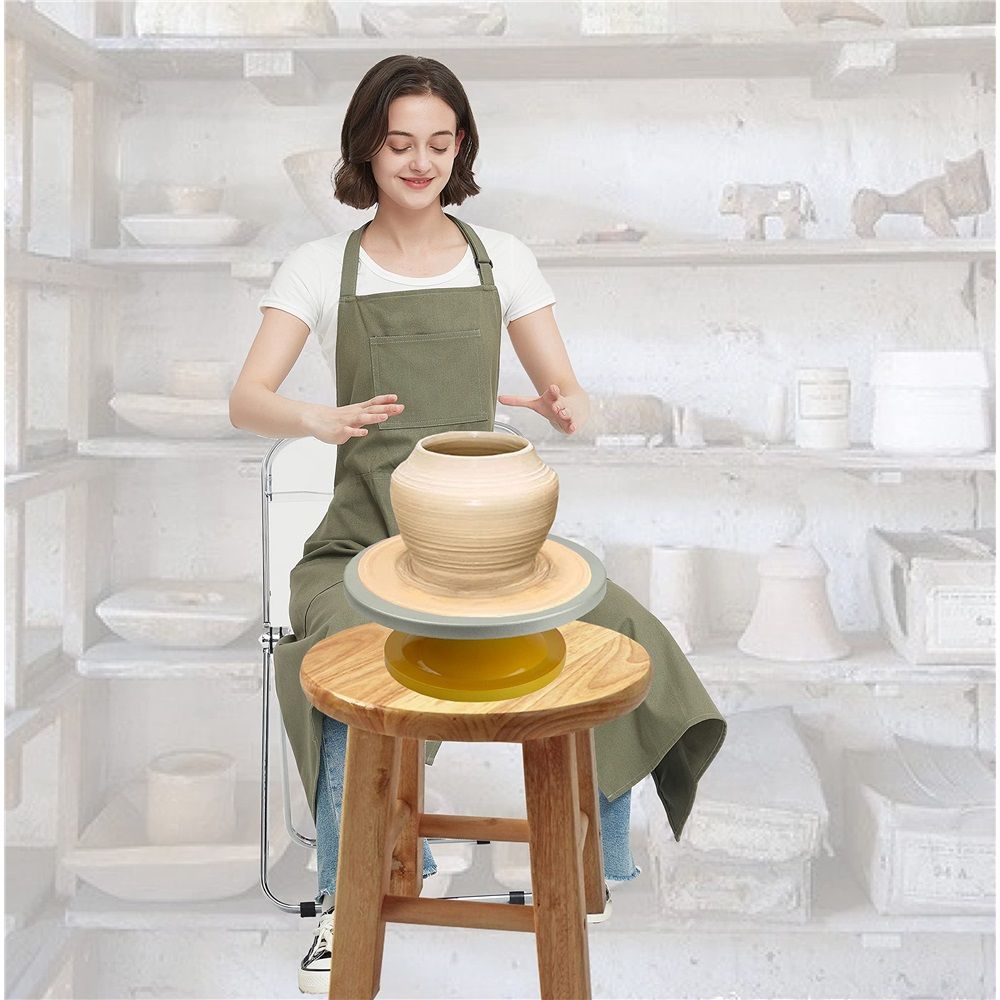 Pottery Apron Split Leg Long Artist Painting Aprons with 3 Pockets for Ceramics Clay Women Men（green） - Image 3