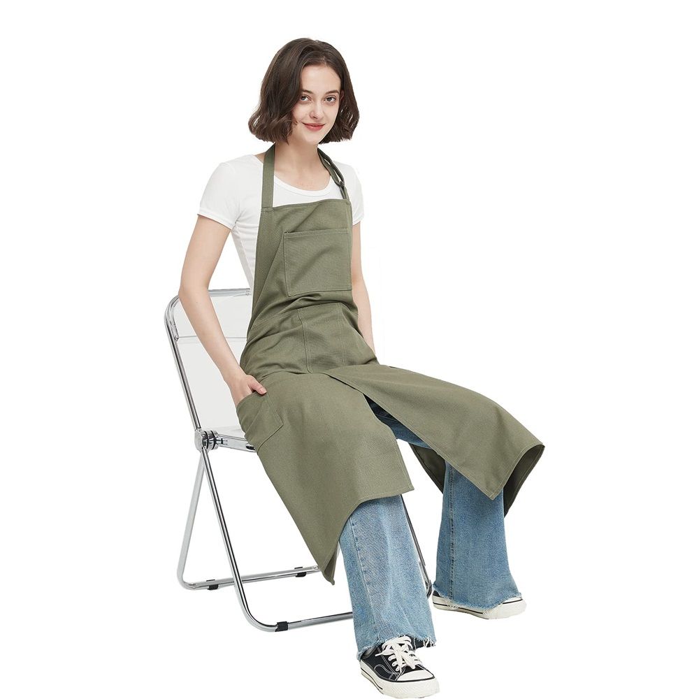 Pottery Apron Split Leg Long Artist Painting Aprons with 3 Pockets for Ceramics Clay Women Men（green） - Image 4