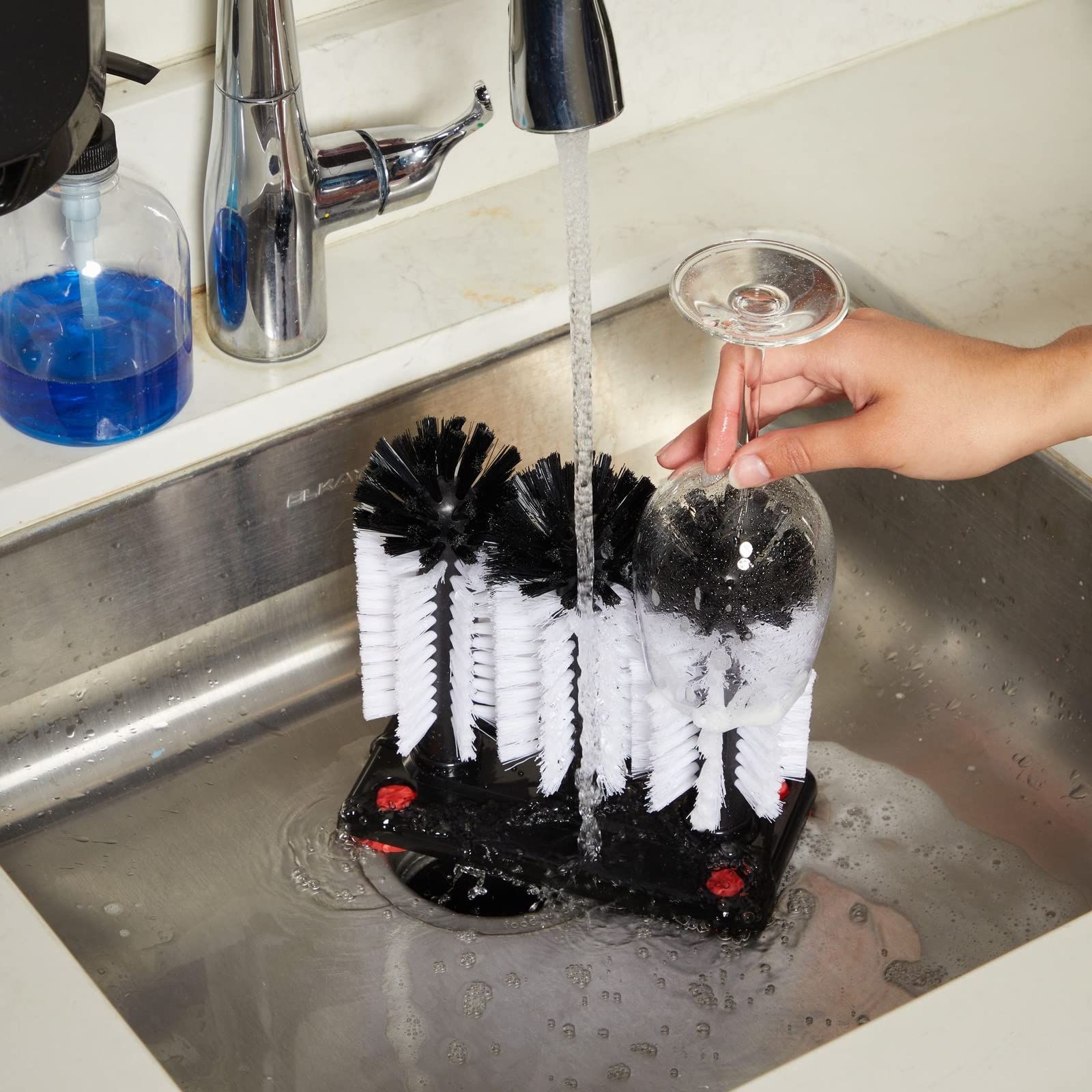 Glass Washer Brush Cleaner - 3 Brushes per Base Bristle Brush for Beer Cup, Long Leg Cup, Red Wine Glass & More Bar Kitchen Sink Home Tools - Image 3