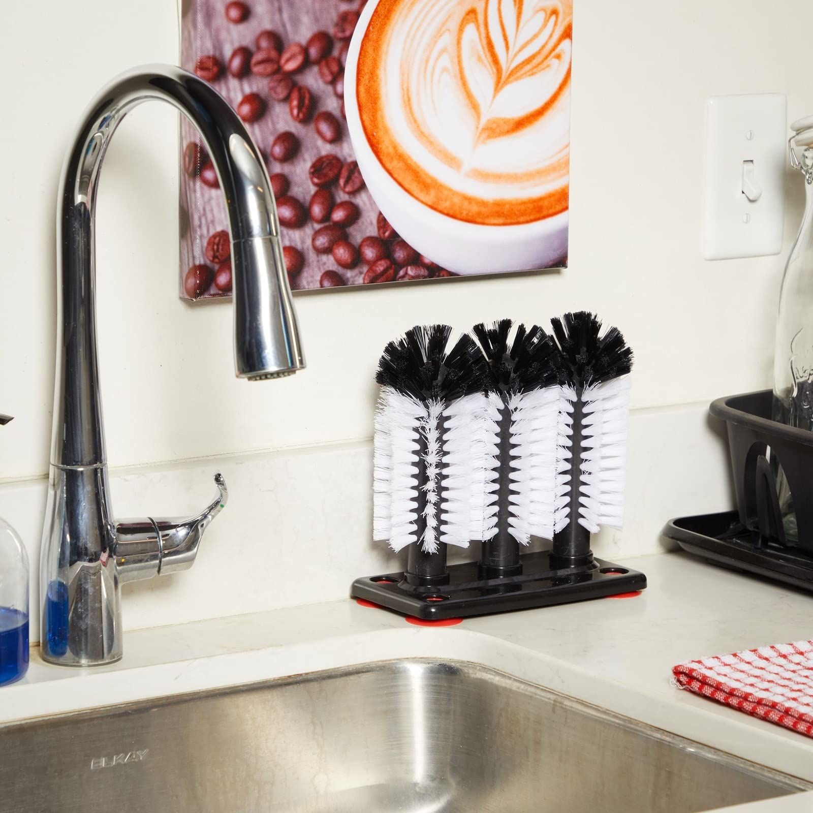 Glass Washer Brush Cleaner - 3 Brushes per Base Bristle Brush for Beer Cup, Long Leg Cup, Red Wine Glass & More Bar Kitchen Sink Home Tools - Image 4