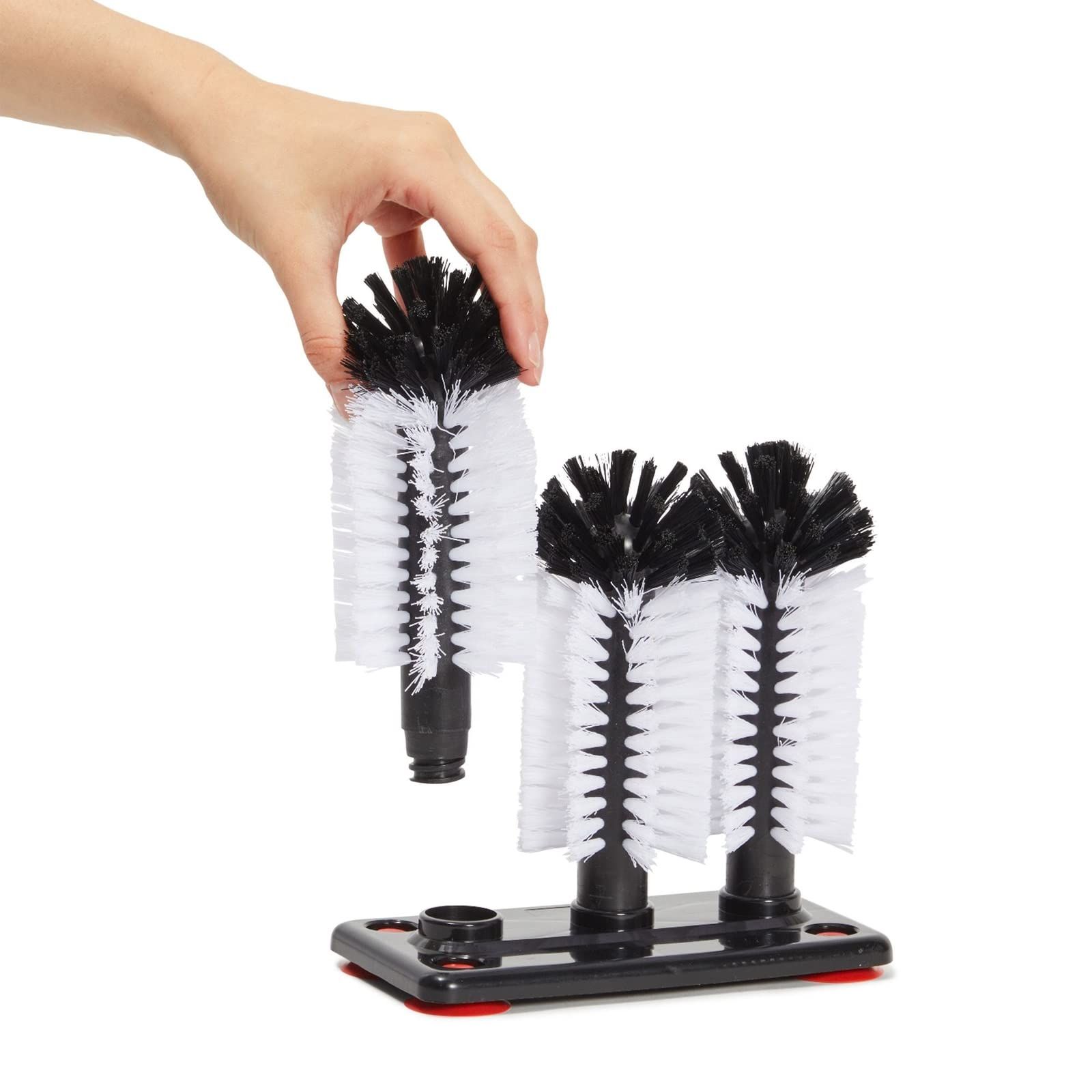 Glass Washer Brush Cleaner - 3 Brushes per Base Bristle Brush for Beer Cup, Long Leg Cup, Red Wine Glass & More Bar Kitchen Sink Home Tools - Image 5