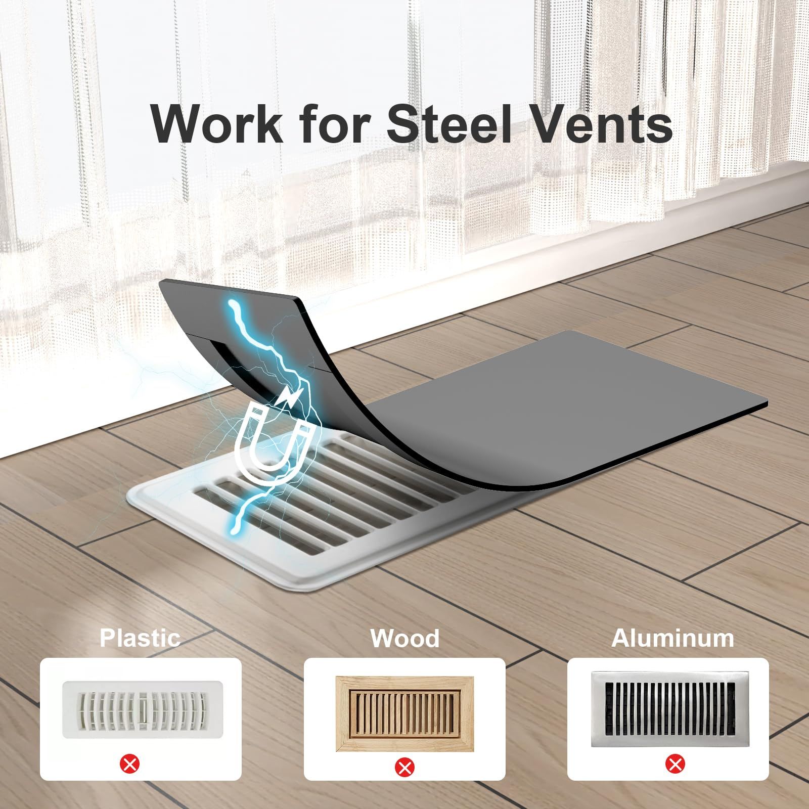 Magnetic Vent Covers (4-Pack) for Complete Sealing of Residential Standard Floor Vent Covers 5.5