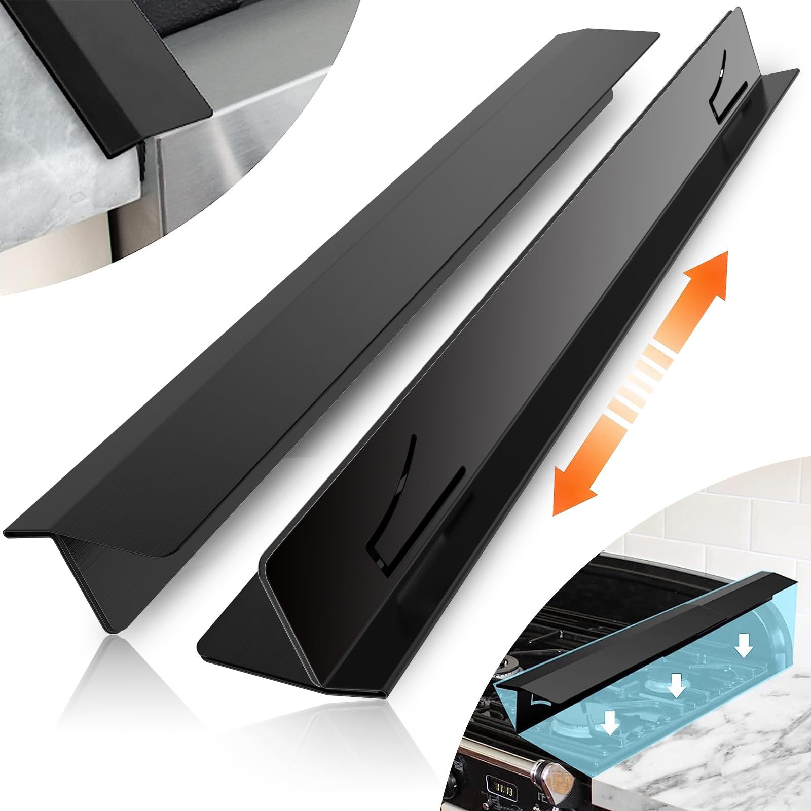 2PCS Kitchen Stove Counter Gap Covers, Stainless Steel Stove Gap Guard, Cooktop Trim Kit, Stove Gap Guards, Oven Gap Filler, Heat Resistant & Effectively Protect Stove Gap Filler - Image 1