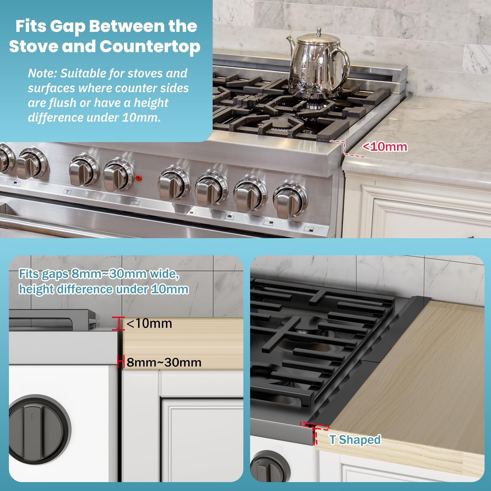 2PCS Kitchen Stove Counter Gap Covers, Stainless Steel Stove Gap Guard, Cooktop Trim Kit, Stove Gap Guards, Oven Gap Filler, Heat Resistant & Effectively Protect Stove Gap Filler - Image 2