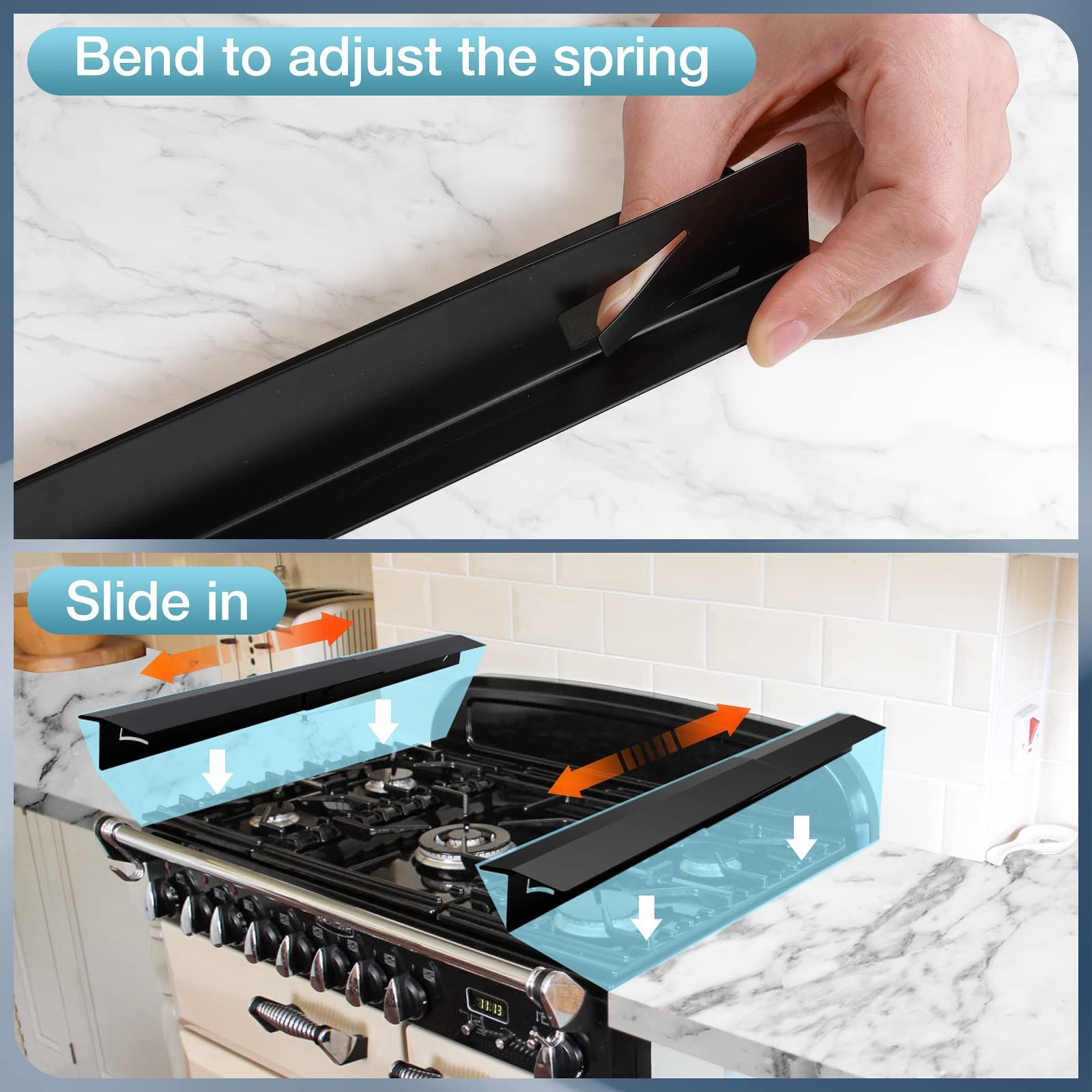 2PCS Kitchen Stove Counter Gap Covers, Stainless Steel Stove Gap Guard, Cooktop Trim Kit, Stove Gap Guards, Oven Gap Filler, Heat Resistant & Effectively Protect Stove Gap Filler - Image 3