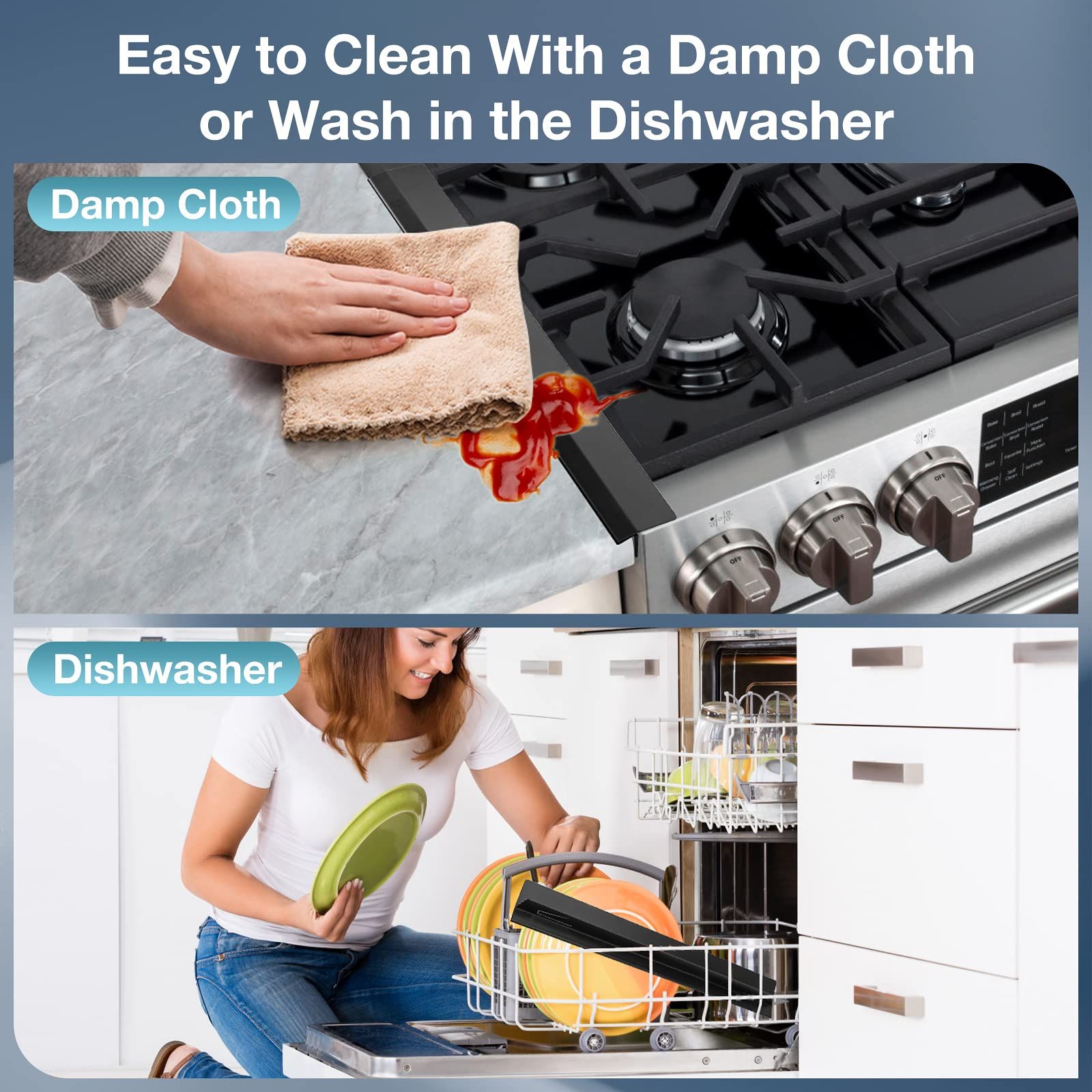 2PCS Kitchen Stove Counter Gap Covers, Stainless Steel Stove Gap Guard, Cooktop Trim Kit, Stove Gap Guards, Oven Gap Filler, Heat Resistant & Effectively Protect Stove Gap Filler - Image 4