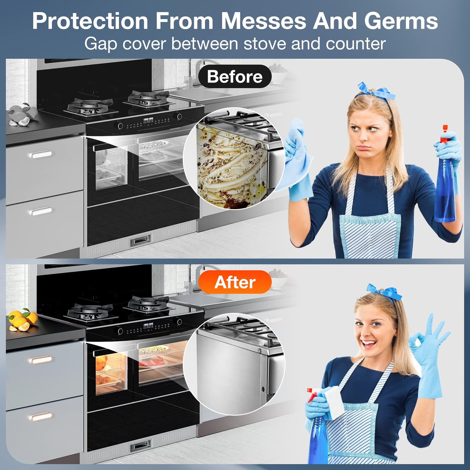 2PCS Kitchen Stove Counter Gap Covers, Stainless Steel Stove Gap Guard, Cooktop Trim Kit, Stove Gap Guards, Oven Gap Filler, Heat Resistant & Effectively Protect Stove Gap Filler - Image 5