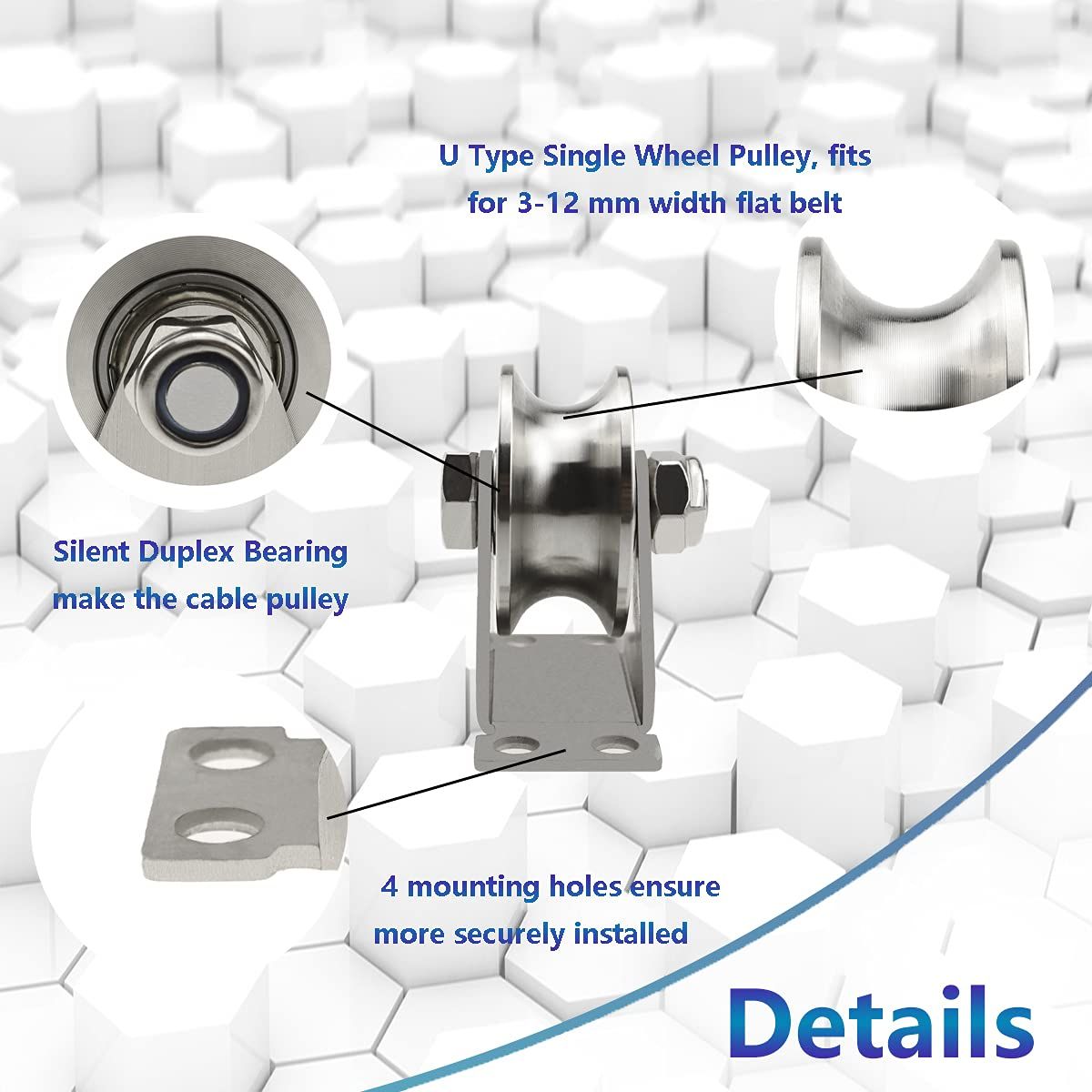 Groove Wheel Pulley Stainless Steel Pulley Block Super Silent Single Pulley Block for DIY Gym Equipment,Sliding Gate Detachable Duplex Bearing with Mounting Screws  (2 Pack) - Image 2