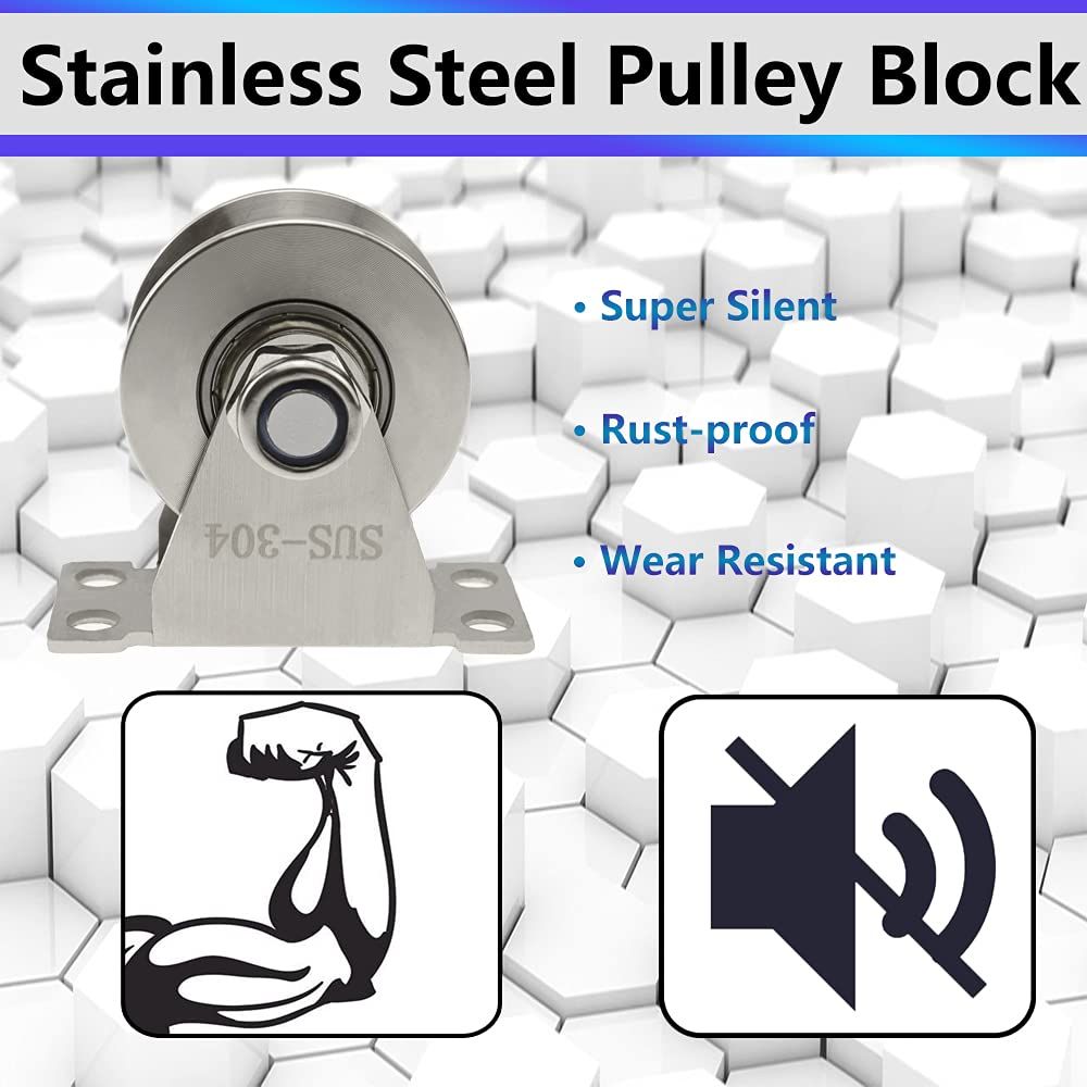 Groove Wheel Pulley Stainless Steel Pulley Block Super Silent Single Pulley Block for DIY Gym Equipment,Sliding Gate Detachable Duplex Bearing with Mounting Screws  (2 Pack) - Image 3
