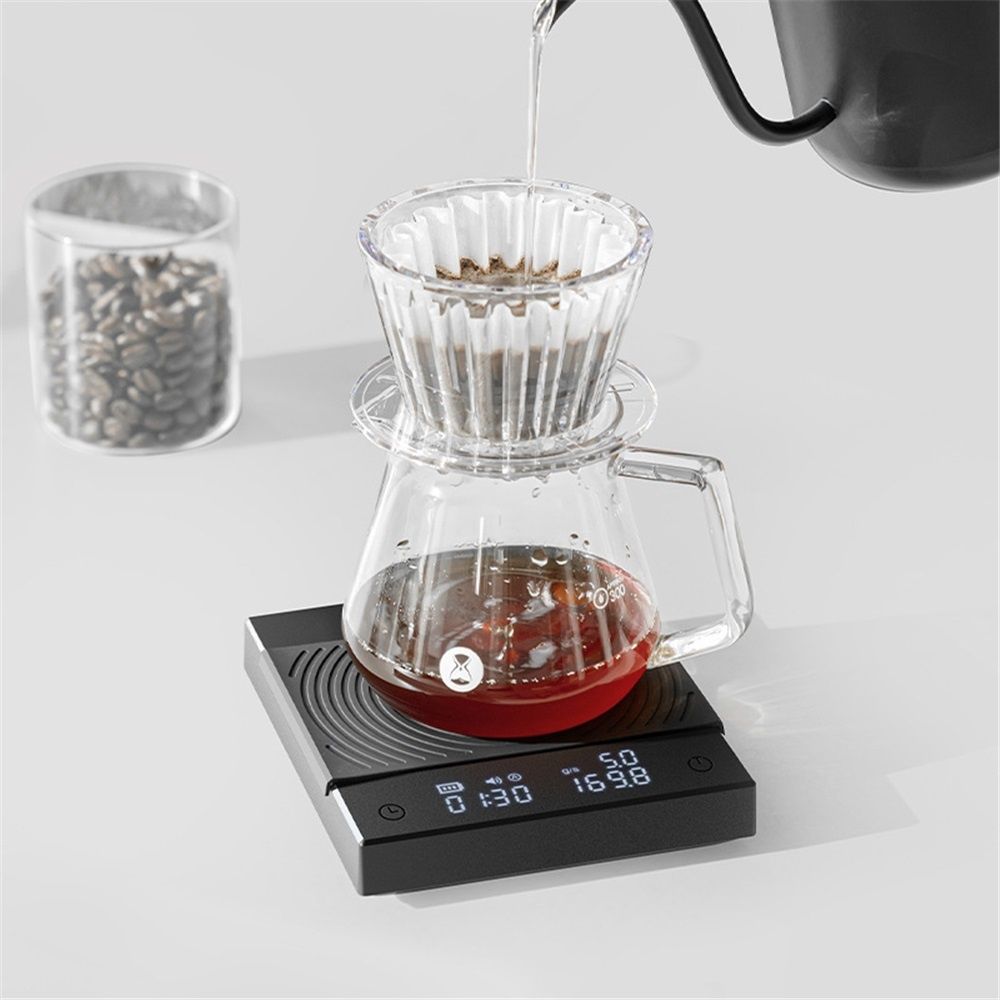 Coffee Scale Electronic Espresso Scale with Water Flow Rate and Timer Function, Free Switching of Ounce/kg Units, Digital Scale for Kitchen/Baking/Cooking, Black - Image 2
