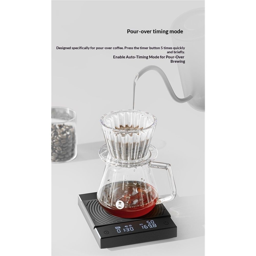 Coffee Scale Electronic Espresso Scale with Water Flow Rate and Timer Function, Free Switching of Ounce/kg Units, Digital Scale for Kitchen/Baking/Cooking, Black - Image 3
