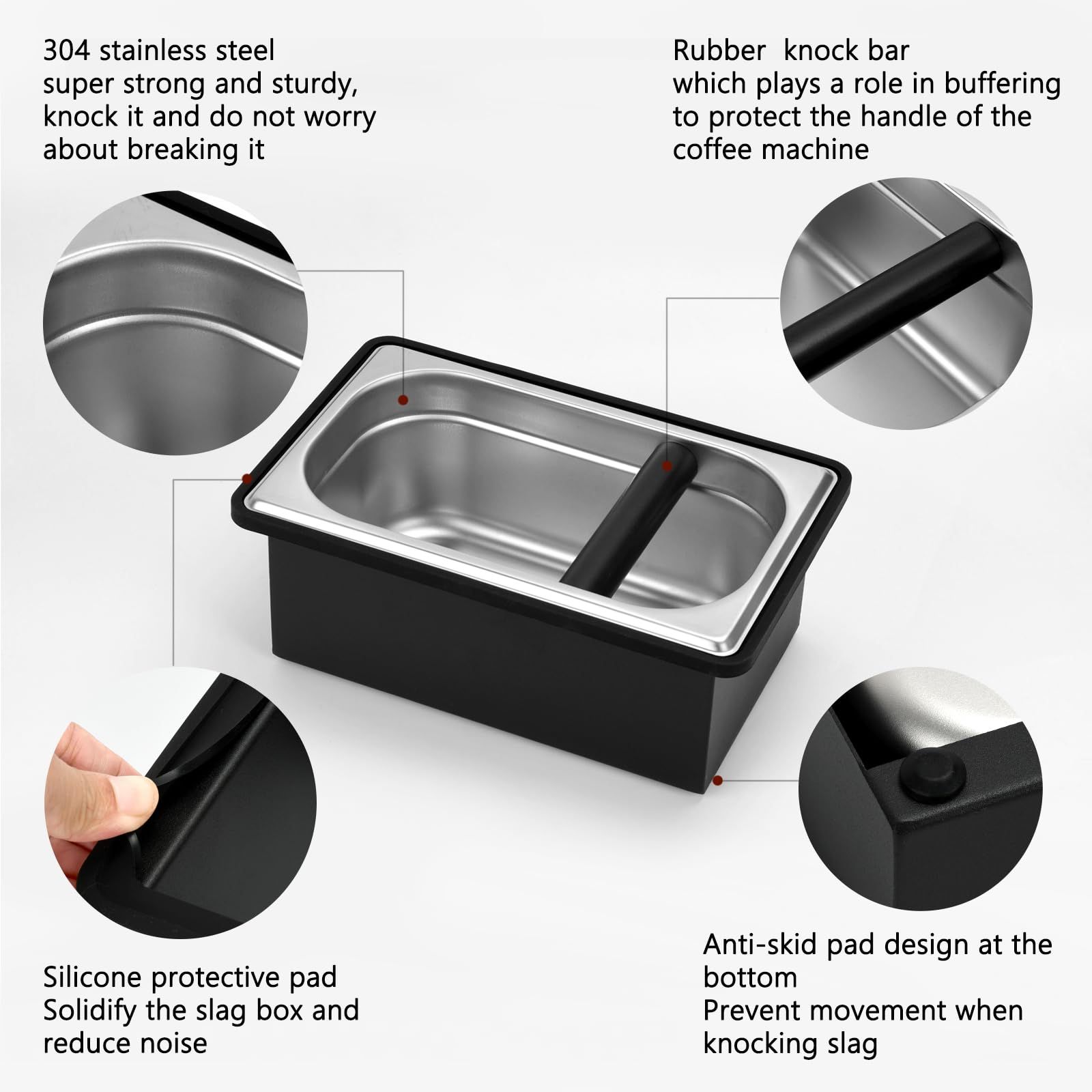 Espresso Knock Box,Stainless Steel Coffee Pucks Container, with Steel Holder and Noise Reduction Rubber Ring - Image 4