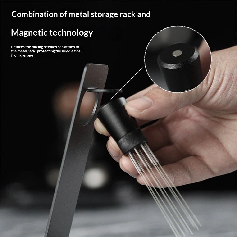 Magnetic Coffee Stirrer 0.4mm 7 Installed Pins + 0.25mm for Espresso Distribution Tool with Metal Stand for Barista Espresso (Black) - Image 2