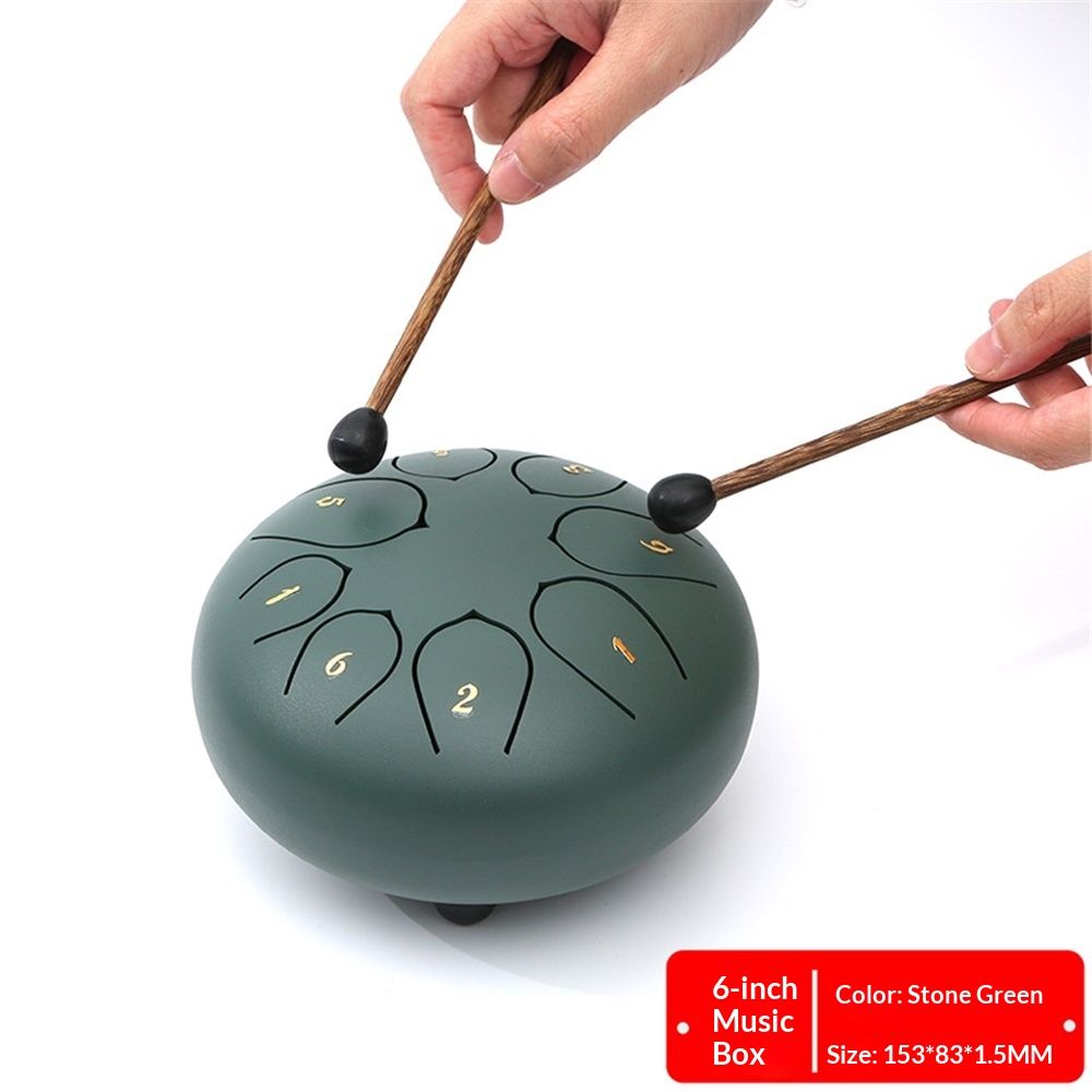 Rain Drum for Outside Garden, 6 Inches 8 Notes Steel Tongue Chakra Drums, Waterproof Meditation Rain Chime, Musical Instruments for Adult Gift with Bag, Music Book, Drum Mallets (Green) - Image 1