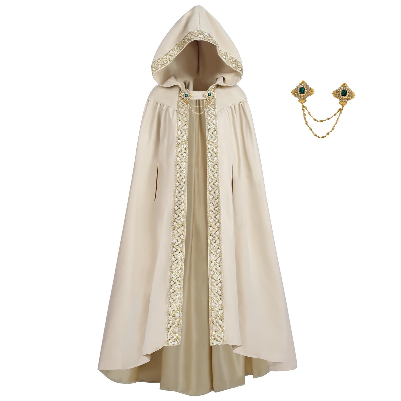 Cloak with Hood Women Renaissance Hooded Medieval Cloak Witch Robe Cape Hooded Cape Bridal Cloak Poncho Full Length - Image 1