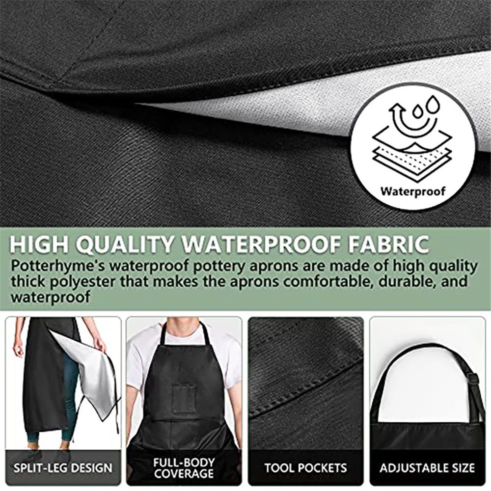 Reusable Full Coverage Waterproof Pottery Apron Split Leg -Lined Polyester Apron For Men & Women - For Ceramic Wheel Throwing, Woodturning, Painting, and Clay or Tattoo Artists - Image 5