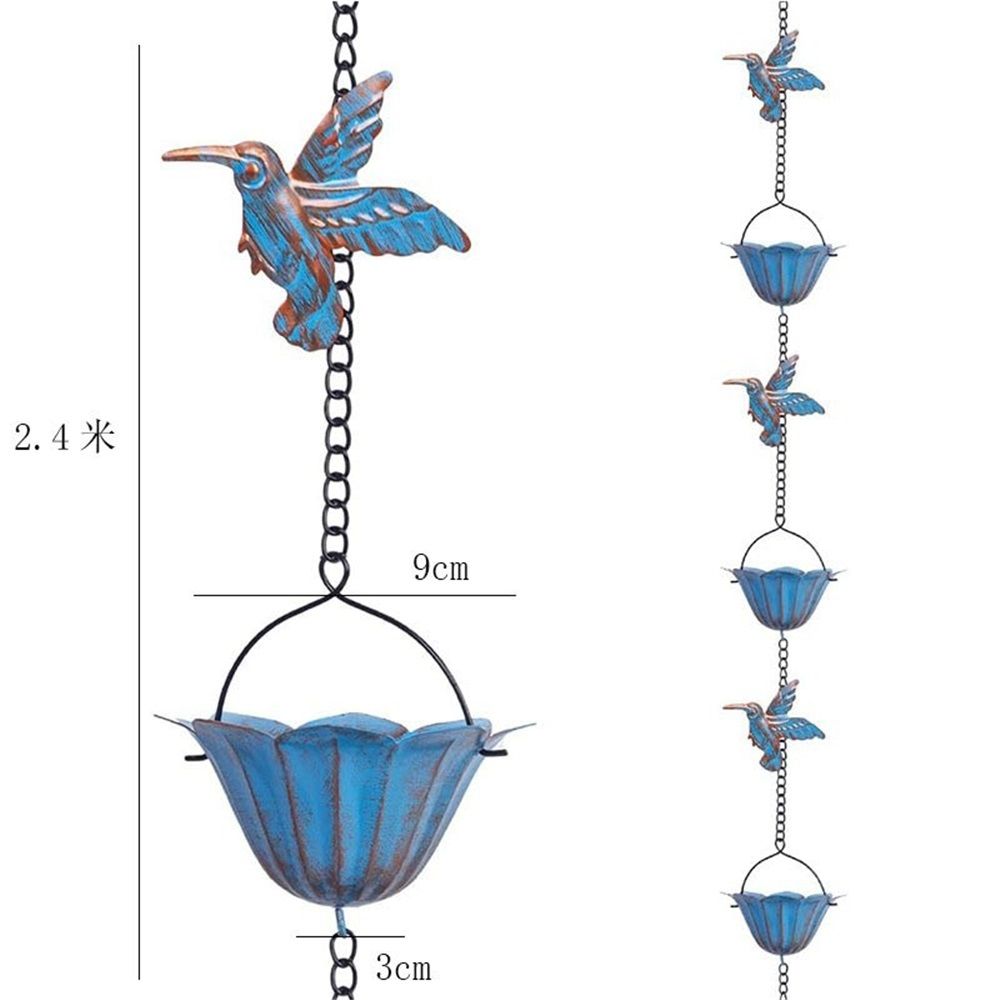 2.4M Rain Chain, Hummingbird Rain Chains for Outside, Copper Rain Chain Bell Decorative Rain Catcher Chain Replacement Downspout for Gutters - Image 1