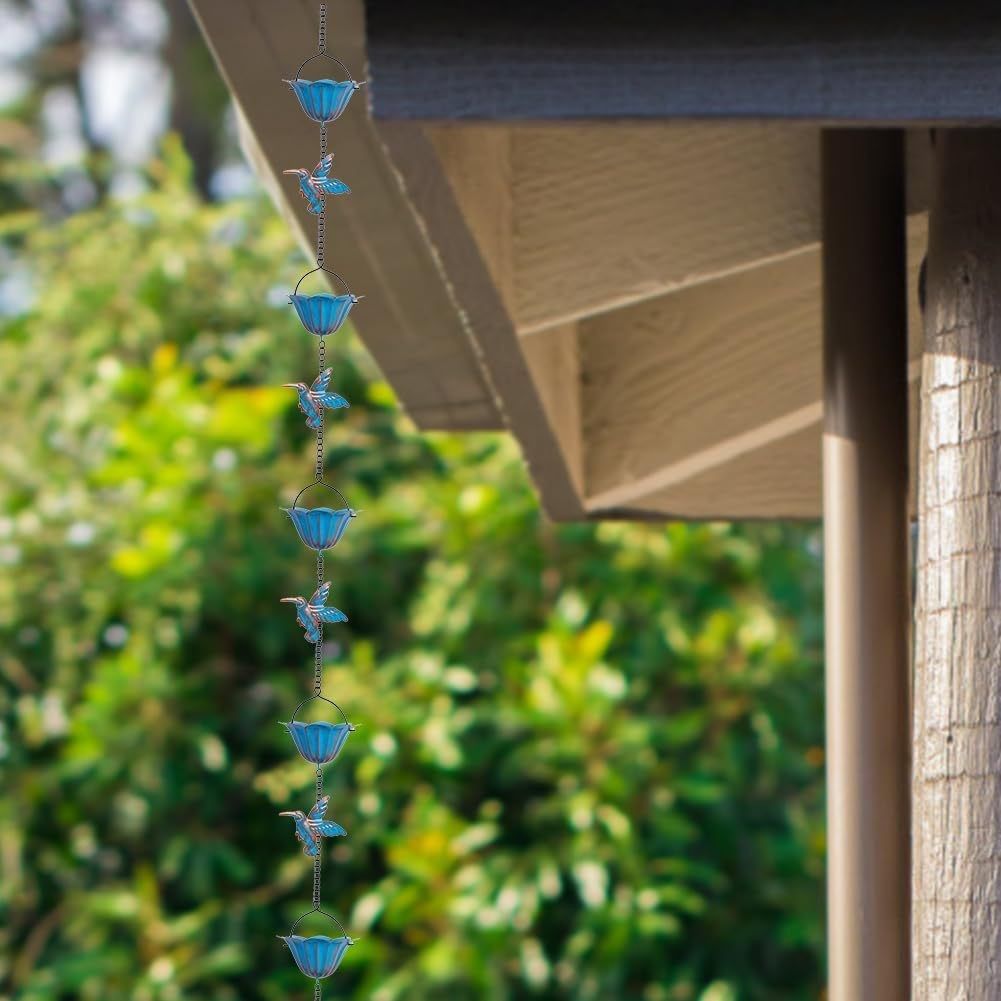 2.4M Rain Chain, Hummingbird Rain Chains for Outside, Copper Rain Chain Bell Decorative Rain Catcher Chain Replacement Downspout for Gutters - Image 2