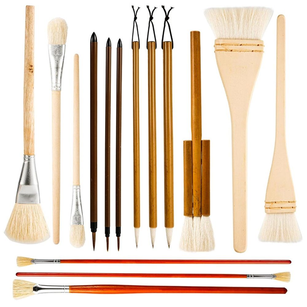Pottery Brushes for Glazing, 15 Pcs Ceramic Brush Set With Storage Box, Wool Bamboon  for Pottery, Acrylic, Watercolor - Image 1