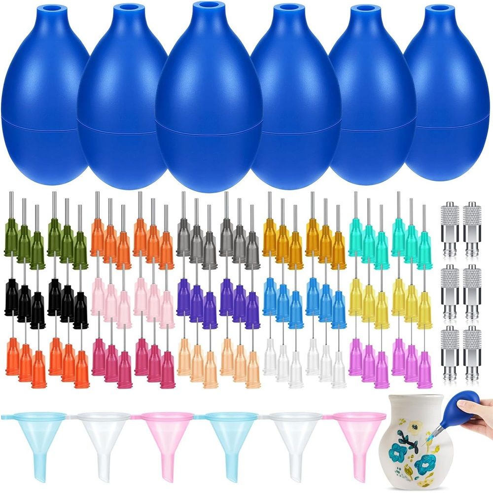 108 Pcs Pottery Tools Supplies Ceramic Precision Applicator, Precision Tips Applicator for Ceramic Bottles Glaze Clay Tools Set, Slip Trailing Pottery Glaze Squeeze Bottle - Image 1