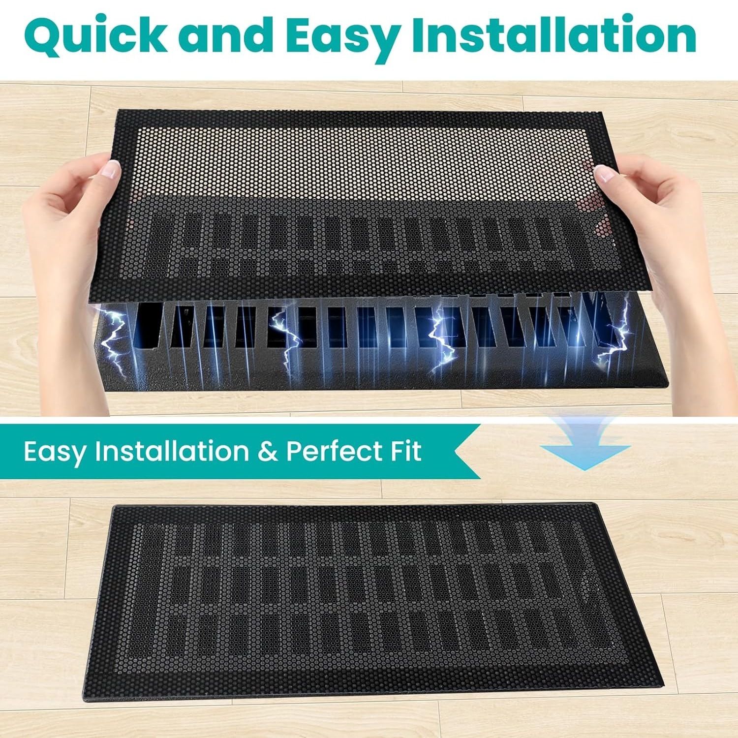 8pcs 12*5.5in Floor Vent Covers Rectangle Air Vent Screen Cover Magnetic PVC Vent Mesh Floor Register Cover Plastic Vent Screen for Wall Ceiling Floor Catch Debris Hair Insect - Image 2