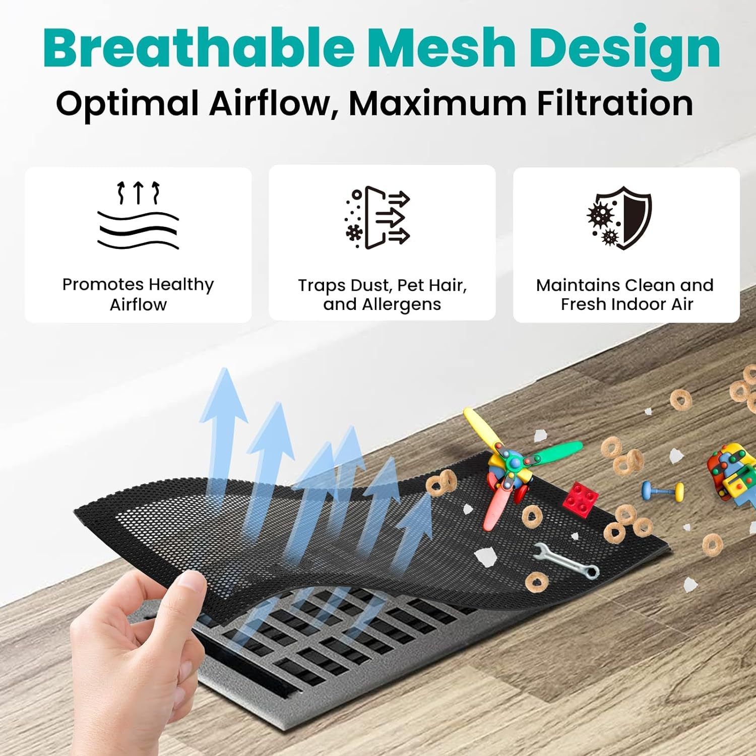 8pcs 12*5.5in Floor Vent Covers Rectangle Air Vent Screen Cover Magnetic PVC Vent Mesh Floor Register Cover Plastic Vent Screen for Wall Ceiling Floor Catch Debris Hair Insect - Image 4