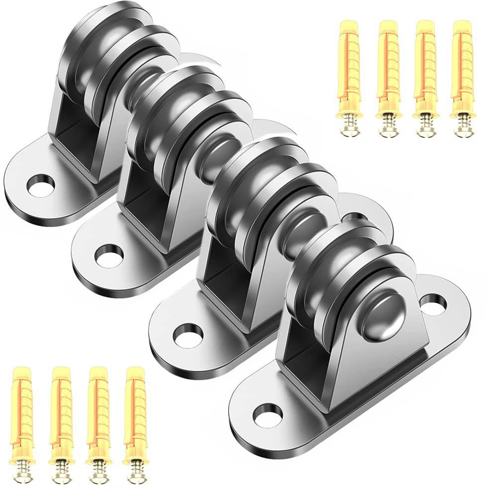 Small Pulley Block Silent Pulley Wheel Heavy Duty Fixed Pullies for Cord Material Handling Moving and DIY Project Wall Ceiling Mount Pulleys (4 Pack) - Image 1
