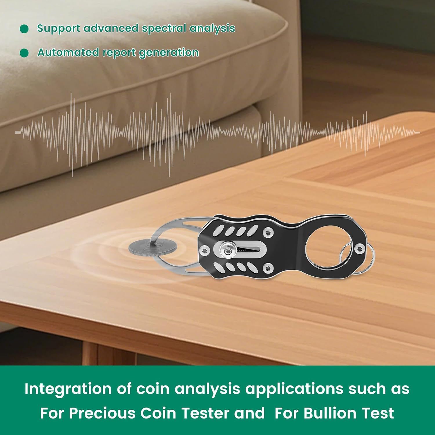 The Pocket Coin Tester Kit, Gold & Silver Coin Testing- Coin Validation via Ping Resonance Testing and Size Comparison, Portable Convenience & Technical Specifications Style. - Image 4