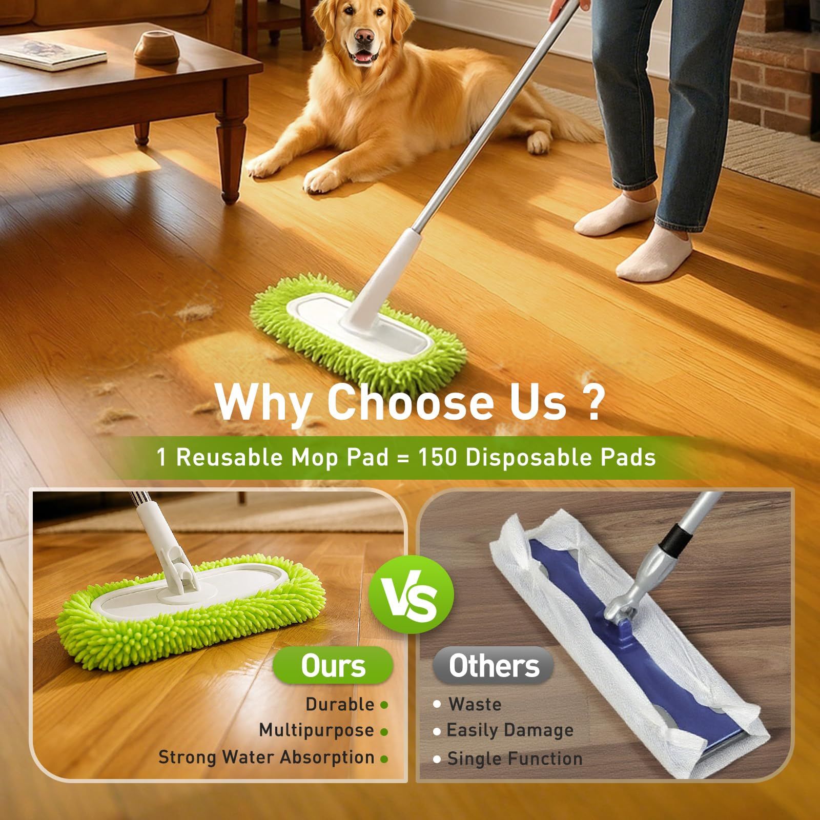 Reusable Dry Sweeping Cloths Microfiber Wet Mop Pads Compatible Mop Replacement Sweeping Mopping pad Refills for Hardwood Surface Floor Cleaning (8PCS) - Image 4