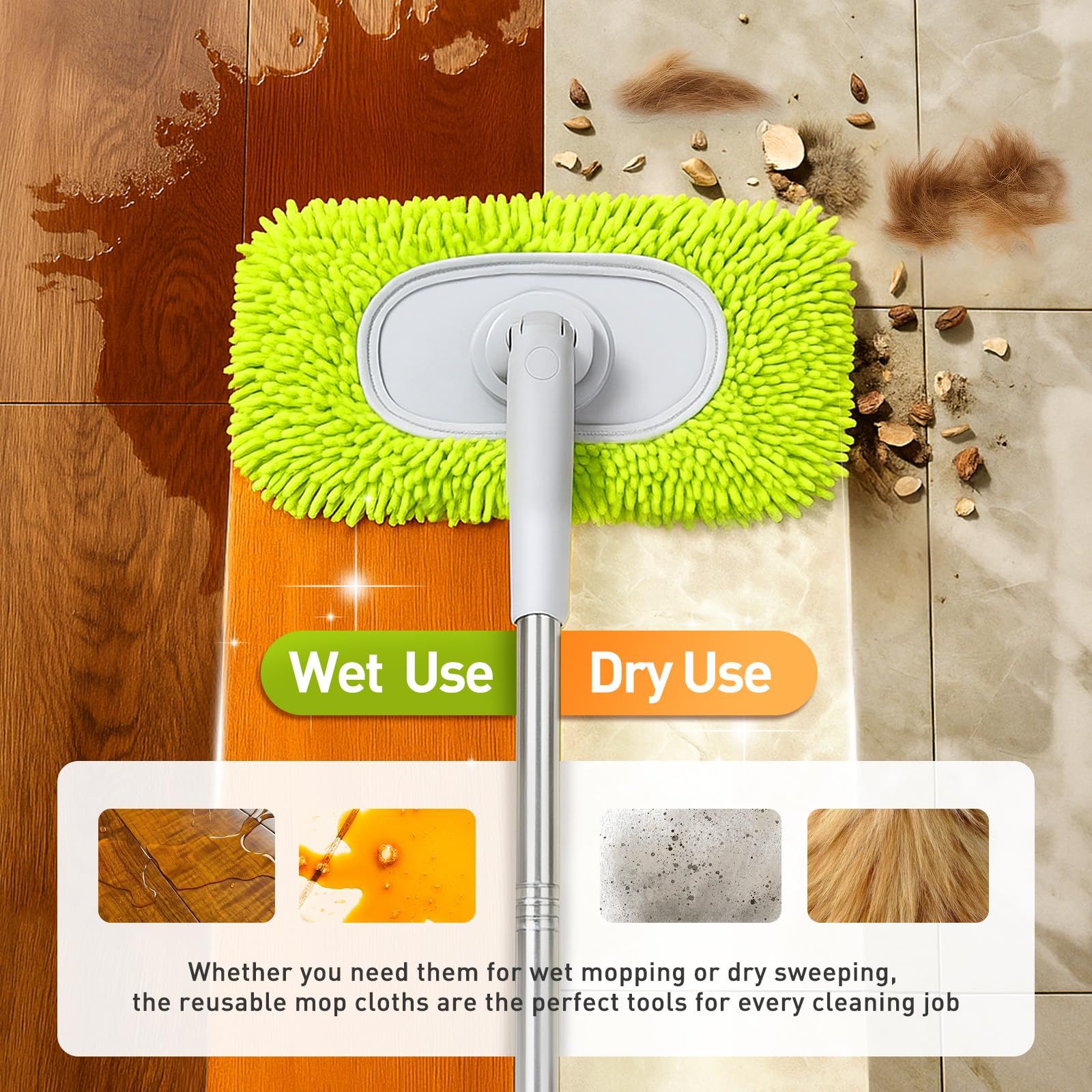 Reusable Dry Sweeping Cloths Microfiber Wet Mop Pads Compatible Mop Replacement Sweeping Mopping pad Refills for Hardwood Surface Floor Cleaning (8PCS) - Image 5