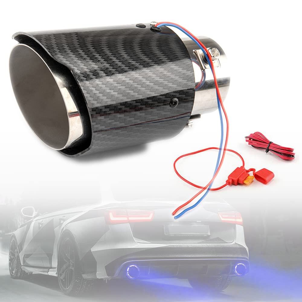 LED Exhaust Tip Tailpipe Tip Straight Carbon Fiber Style Bolt Clamp On for Cars LED Light Car Exhaust Muffler Tip Modification Luminous Tube (Blue-Straight Style) - Image 5
