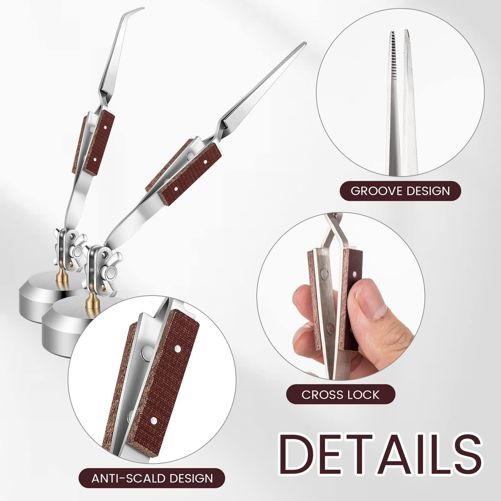 5 Pcs Soldering Tweezers Set 3 Pcs Cross Lock Solder Tweezer 2 Pcs Jewelry Third Hand Tools with Base 360° Rotation for Jewelry Making, Welding, Repairing - Image 4