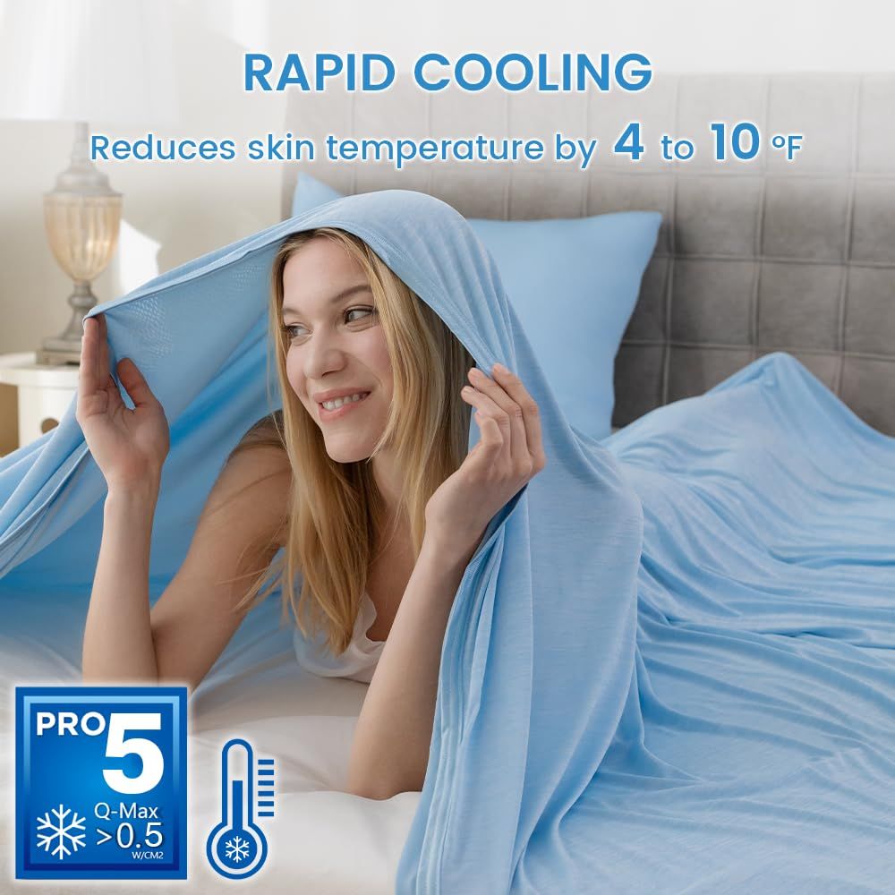 Cooling Blanket for Hot Sleepers Twin Size, Cold Blanket for Couch Bed Sofa, Lightweight Breathable Cooling Sheet for All Seasons, Absorbs Heat to Keep Cool - Light Blue, 60