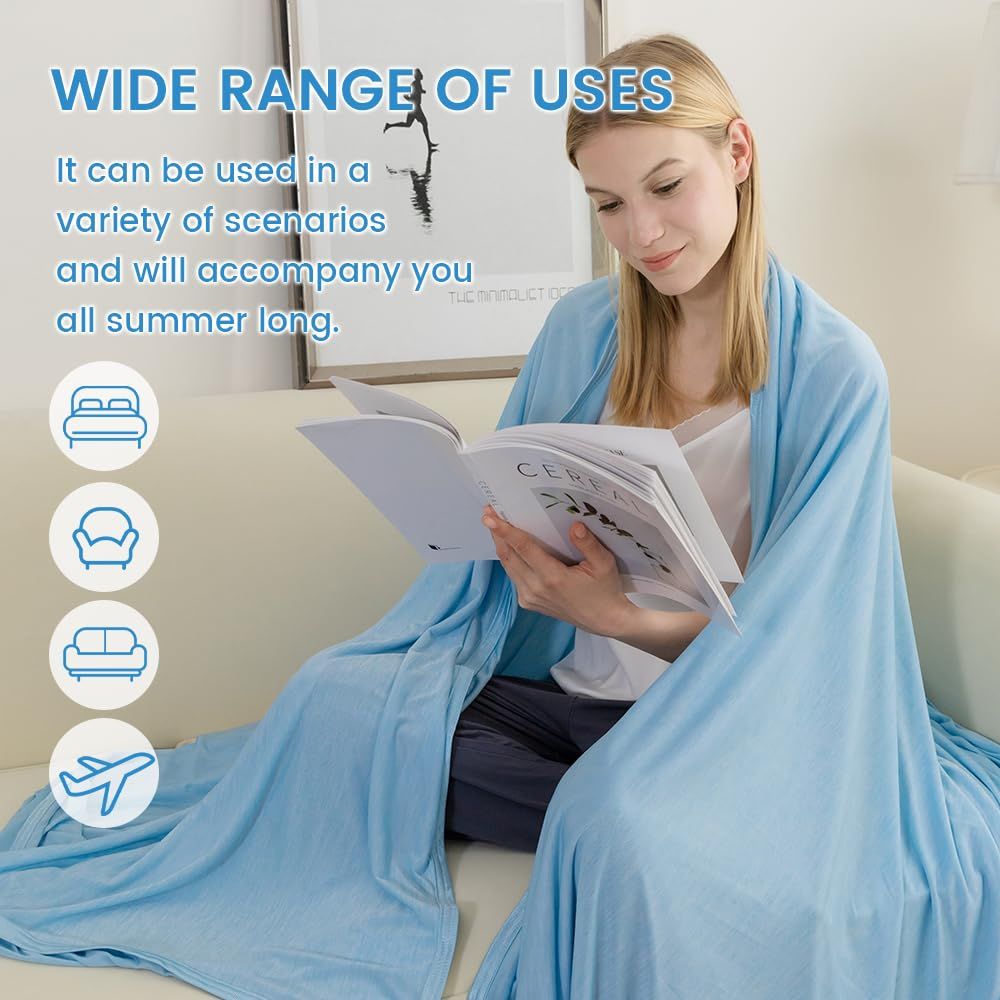 Cooling Blanket for Hot Sleepers Twin Size, Cold Blanket for Couch Bed Sofa, Lightweight Breathable Cooling Sheet for All Seasons, Absorbs Heat to Keep Cool - Light Blue, 60