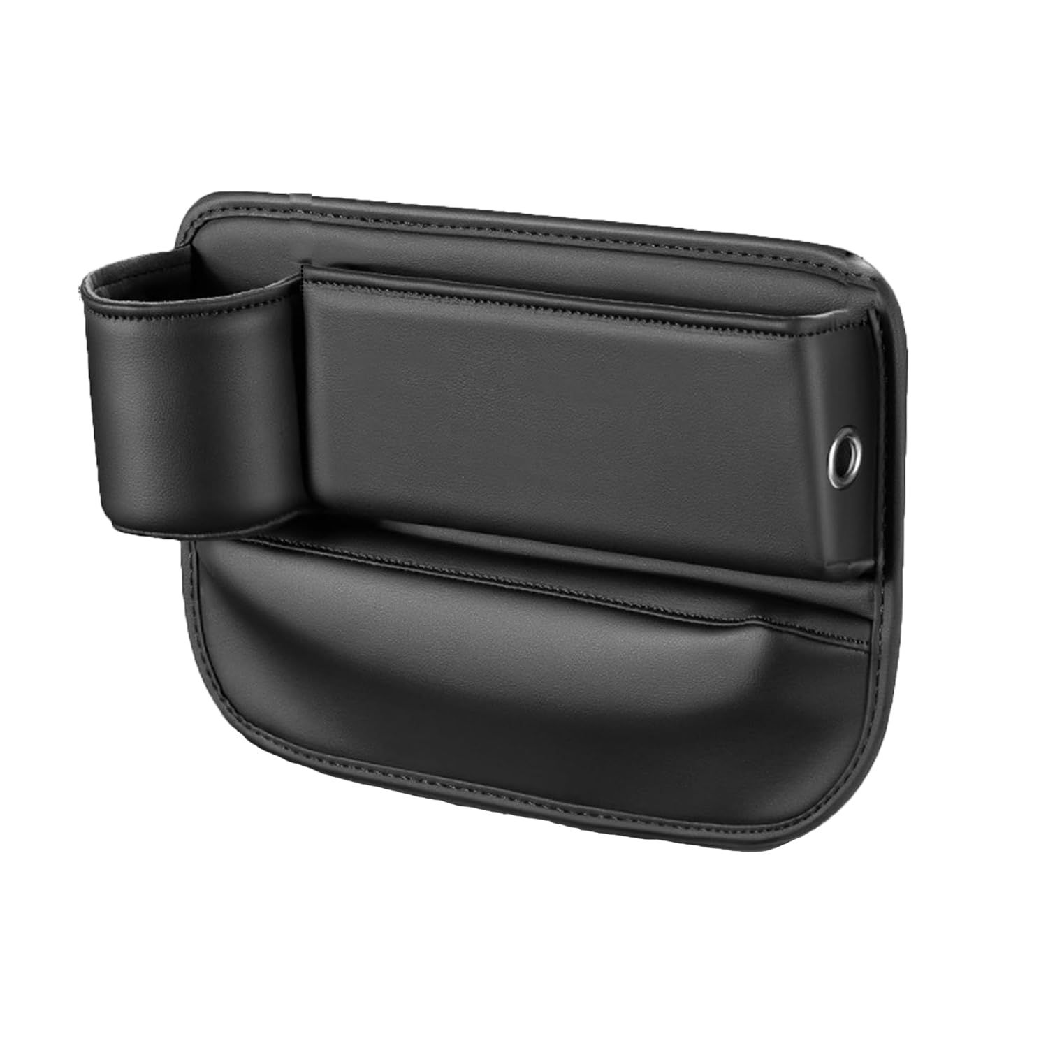 Car Leather Cup Holder Gap Bag, Car Storage Box with Cup Holder,Seat Storage Box Gap Filler Organizer for Glasses Phone Keys and Cards (Black, Driver's Seat) - Image 1