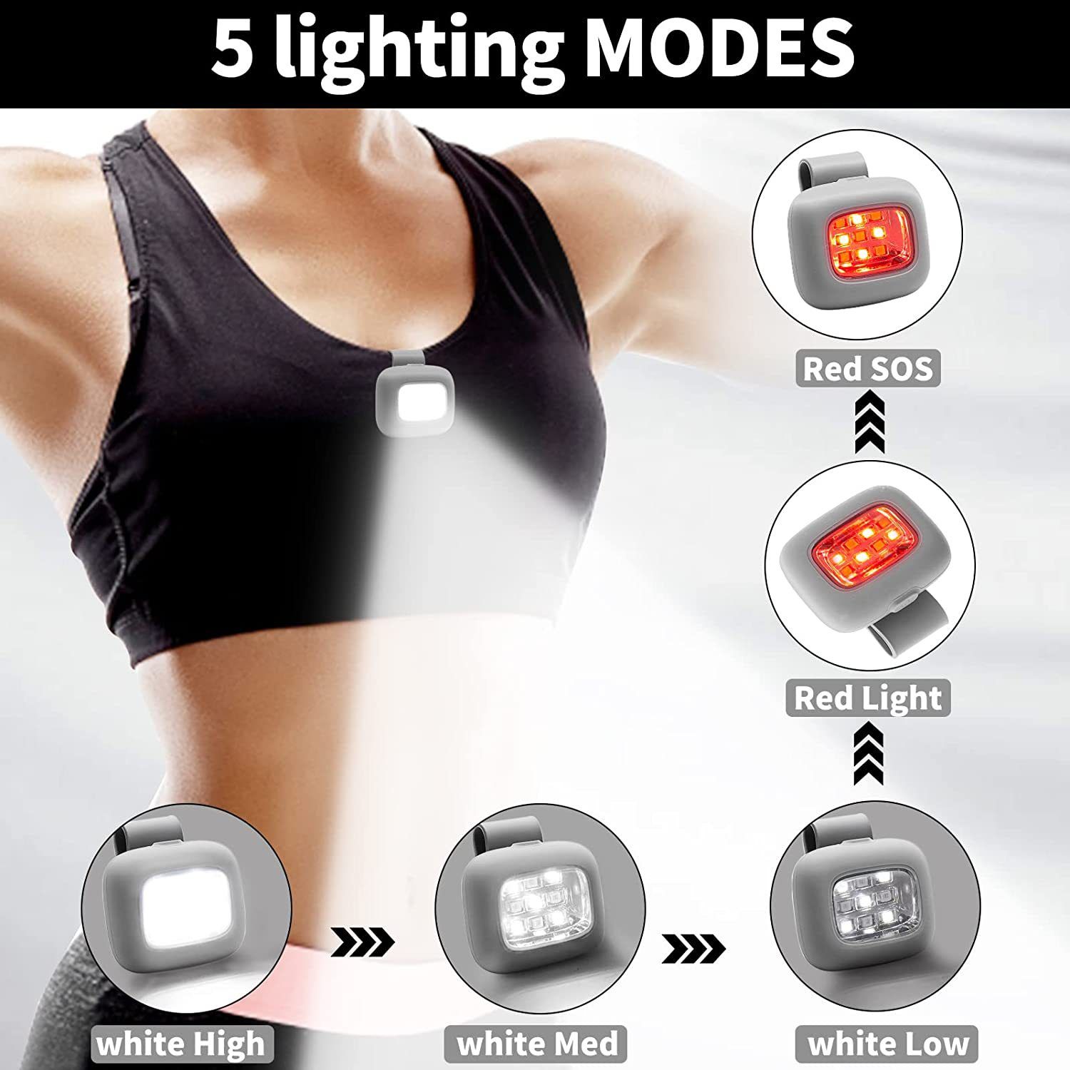 Running Lights for Runners,Dog Mini Flashlights for Night Walking,5 Modes LED Running Accessories,Safety Light Hiking Camping Gear for Jogging,Biking(2 Pack) - Image 2