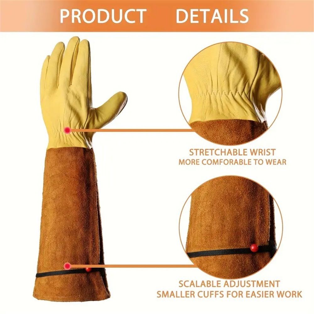 Long Gardening Gloves for Women Thorn Proof,Rose Pruning Cowhide Leather Garden Gloves for Cactus, Rose and Blackberry - Image 3