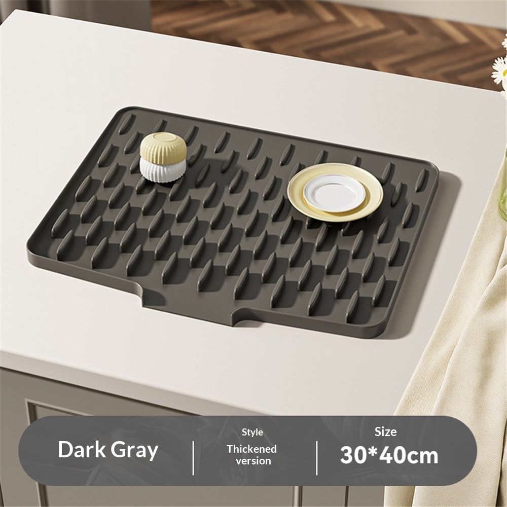 Dish Drying Mat with Board Drain, Heat Resistant Drying Matt Kitchen Counter & Silicone Dish Drying Mat, Quick-Dry Dish Drying Pad That Protects Countertops and Is Easy to Clean.( Grey) - Image 1