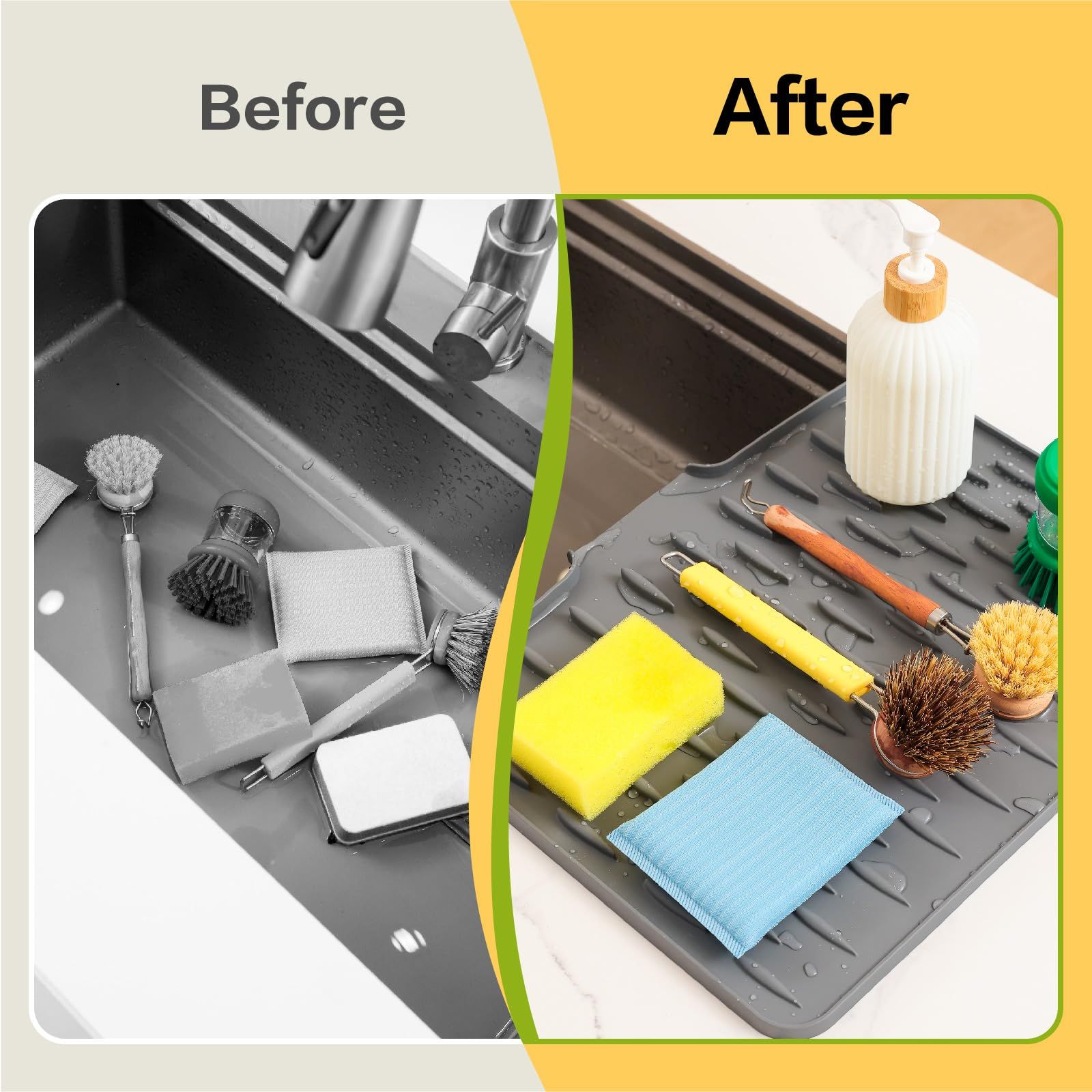 Dish Drying Mat with Board Drain, Heat Resistant Drying Matt Kitchen Counter & Silicone Dish Drying Mat, Quick-Dry Dish Drying Pad That Protects Countertops and Is Easy to Clean.( Grey) - Image 3