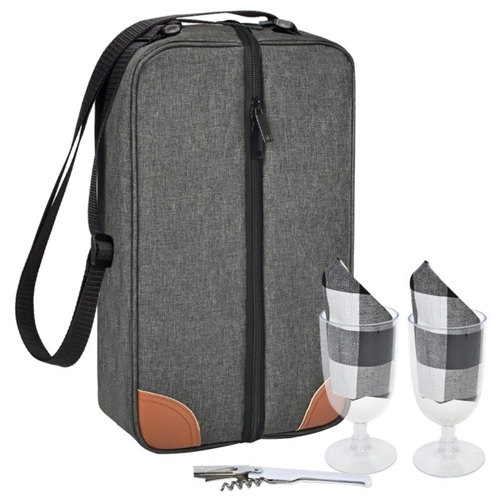 Insulated Wine Tote Bag With Stainless Wine Glasses.  For Boating Travel. Wine Cooler Bag For Beach. Portable Wine Carrier & Tumblers For Picnic. Outdoor Wine Lovers Gift - Image 1