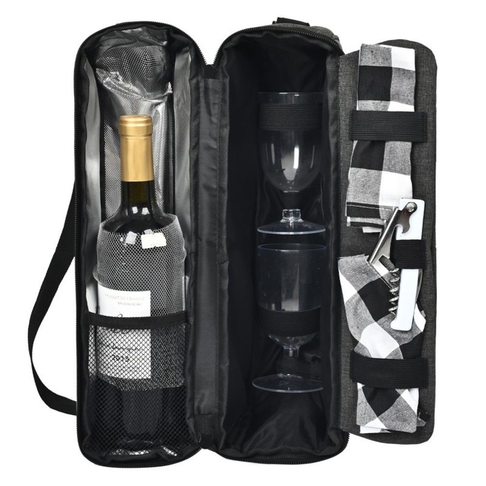 Insulated Wine Tote Bag With Stainless Wine Glasses.  For Boating Travel. Wine Cooler Bag For Beach. Portable Wine Carrier & Tumblers For Picnic. Outdoor Wine Lovers Gift - Image 3