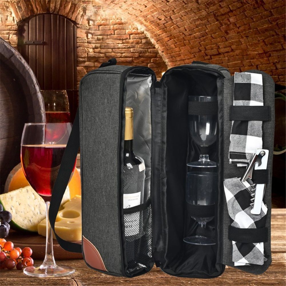 Insulated Wine Tote Bag With Stainless Wine Glasses.  For Boating Travel. Wine Cooler Bag For Beach. Portable Wine Carrier & Tumblers For Picnic. Outdoor Wine Lovers Gift - Image 4