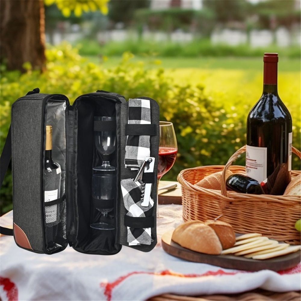 Insulated Wine Tote Bag With Stainless Wine Glasses.  For Boating Travel. Wine Cooler Bag For Beach. Portable Wine Carrier & Tumblers For Picnic. Outdoor Wine Lovers Gift - Image 5