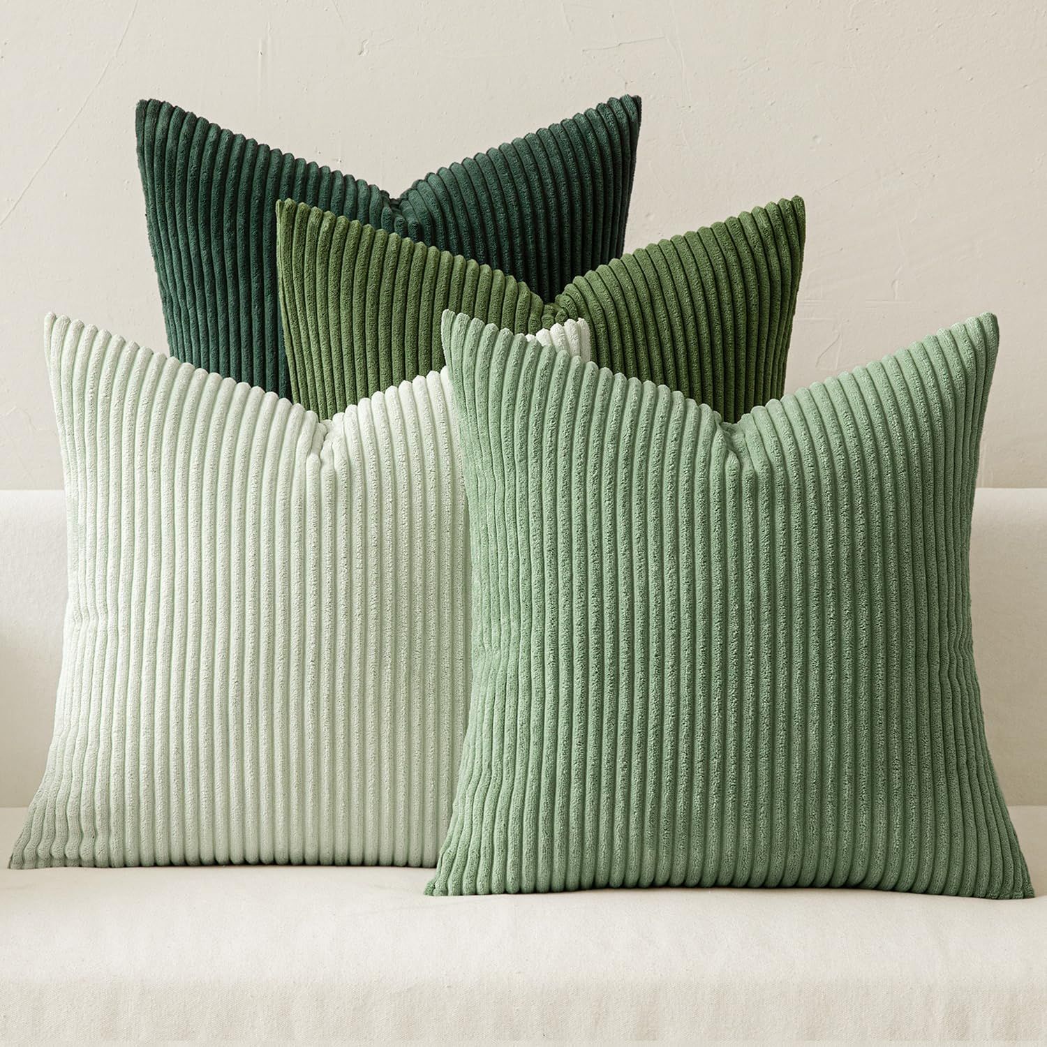 Boho Farmhouse Sage Green Throw Pillow Covers 18x18 Inch Set of 4 Mordern Nordic Cushion Covers Soft Corduroy Christmas Home Decor for Couch Bed Sofa Living Room Forest Green - Image 1