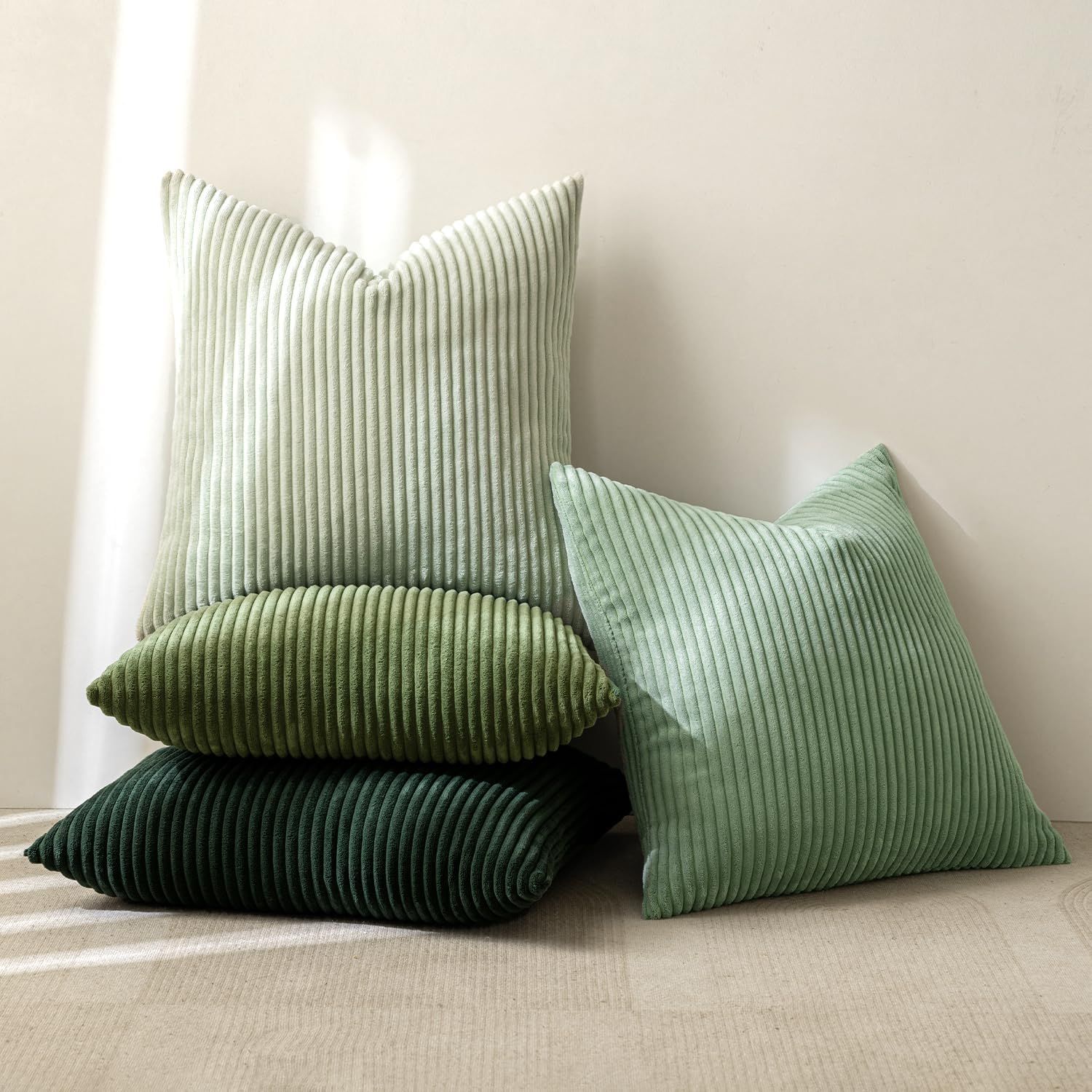 Boho Farmhouse Sage Green Throw Pillow Covers 18x18 Inch Set of 4 Mordern Nordic Cushion Covers Soft Corduroy Christmas Home Decor for Couch Bed Sofa Living Room Forest Green - Image 5