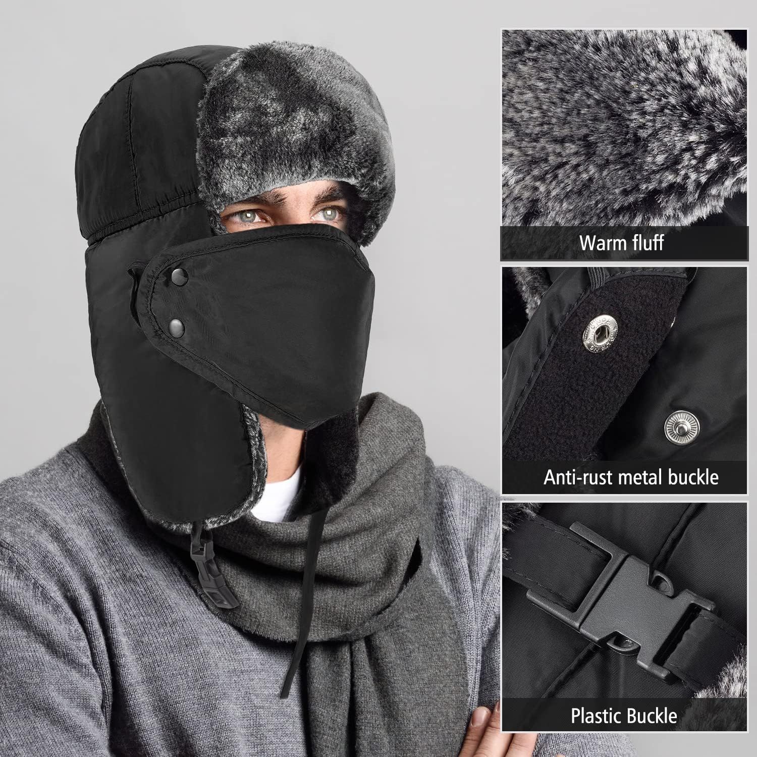 Winter Hats for Women Men Trapper Hat with Ear Flaps Warm Fur Fuzzy Hats for Cold Weather Trapper Hat Ear Flaps - Image 5