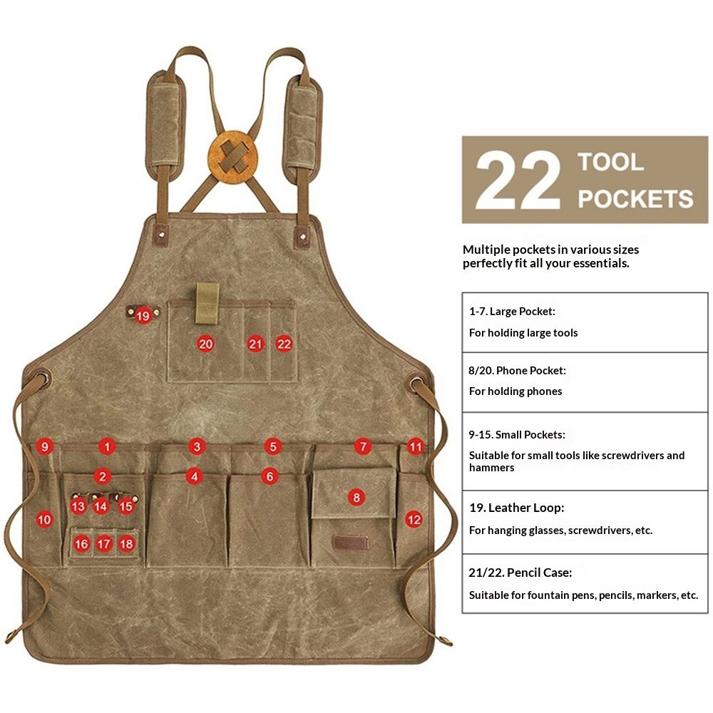 Chef Apron, Waterdrop Resistant Cotton Canvas Cross Back Adjustable Apron, 70*74.5cm(Cappuccino Brown) - Image 5