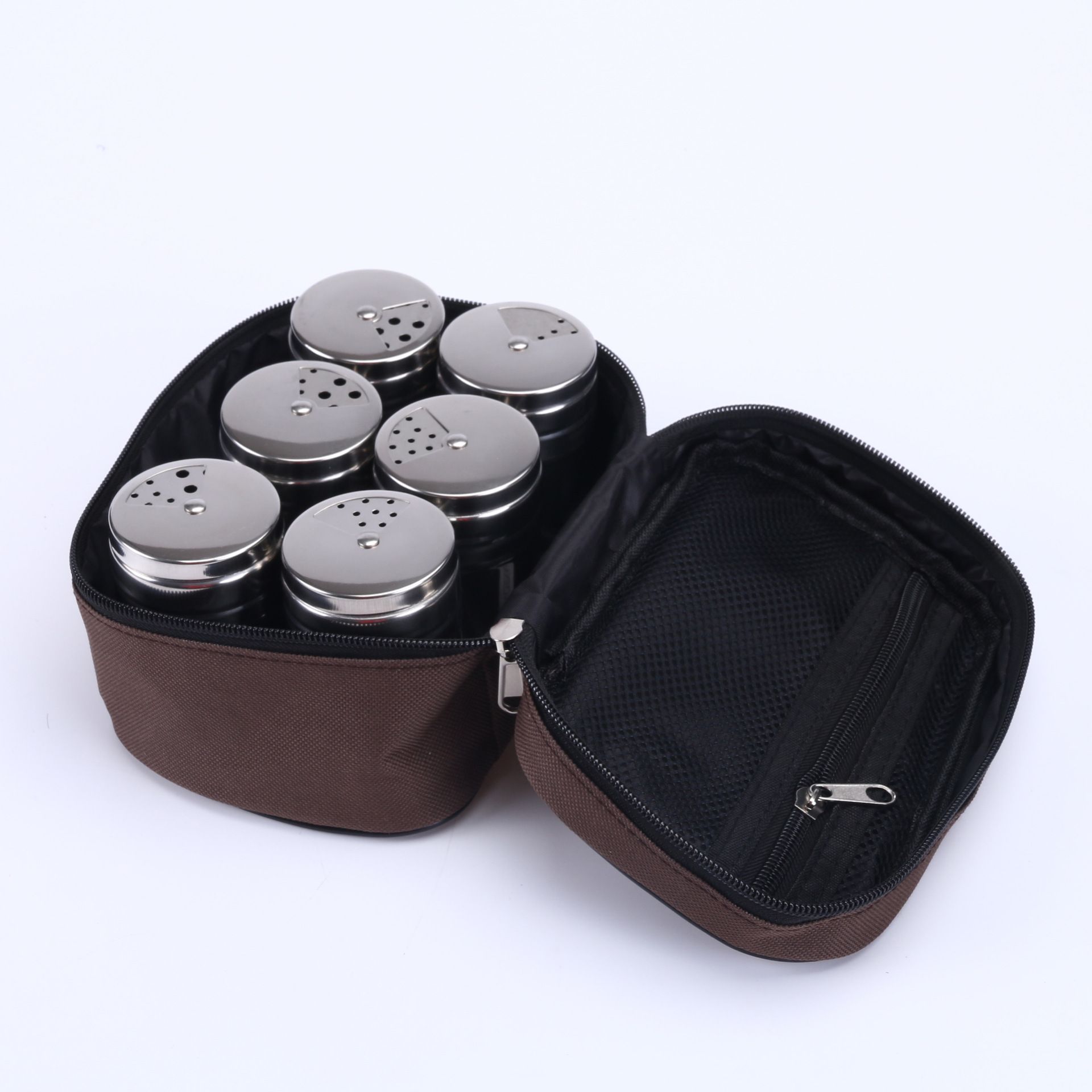 6 Piece Stainless Steel Spice Shaker Jars Salt and Pepper Holder BBQ Spice Herbs with Bag for East Travel, Great for Home or Outdoor Use, - Image 2