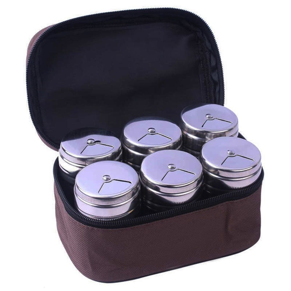 6 Piece Stainless Steel Spice Shaker Jars Salt and Pepper Holder BBQ Spice Herbs with Bag for East Travel, Great for Home or Outdoor Use, - Image 3