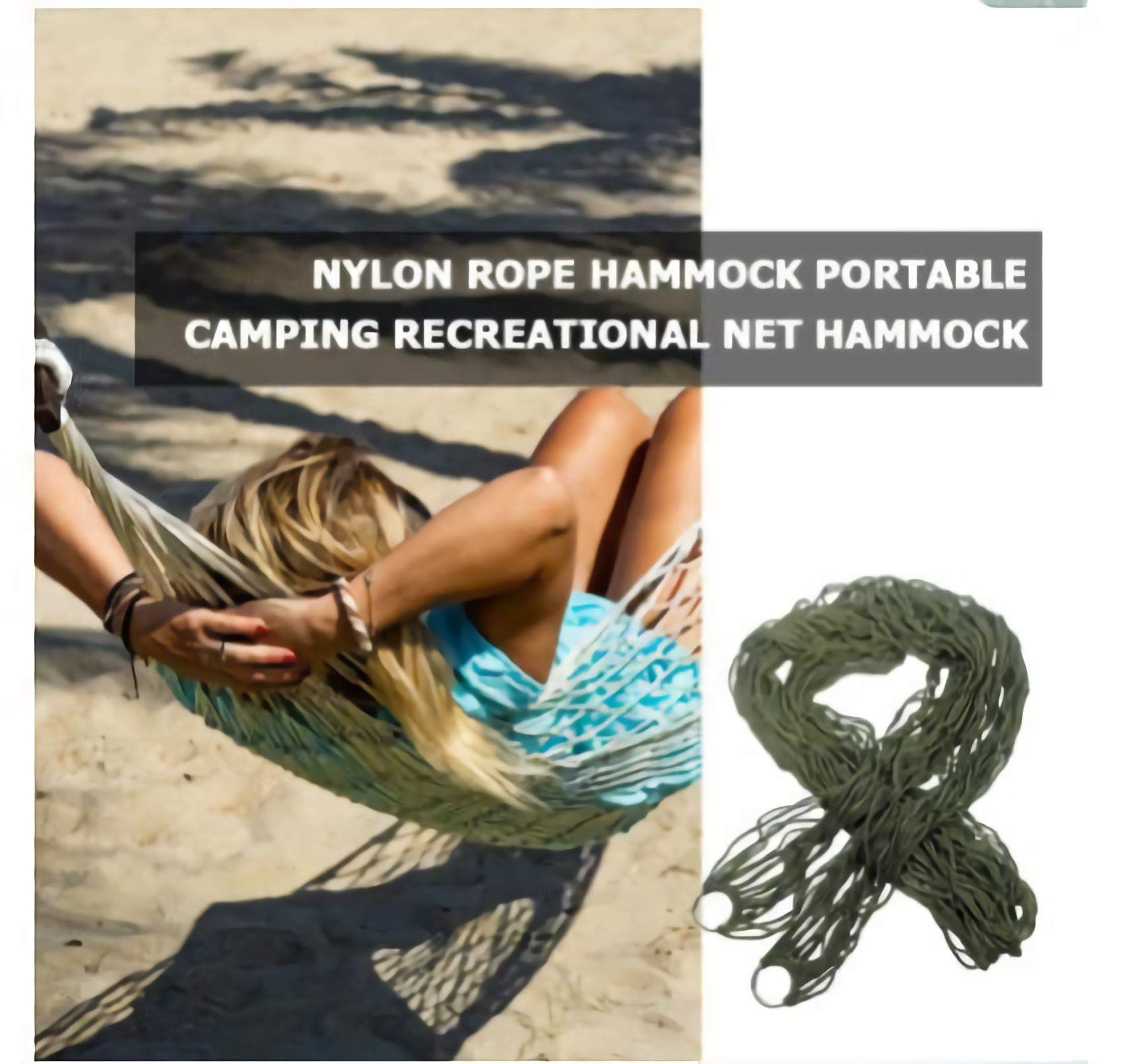 Travel Hammock,Camping Hammock, Outdoor Sport Hammock Army Green Net Mesh Nylon Sleeping Bed with Hooks for Garden Beach Camping Hunting Hiking Traveling (Green) - Image 5